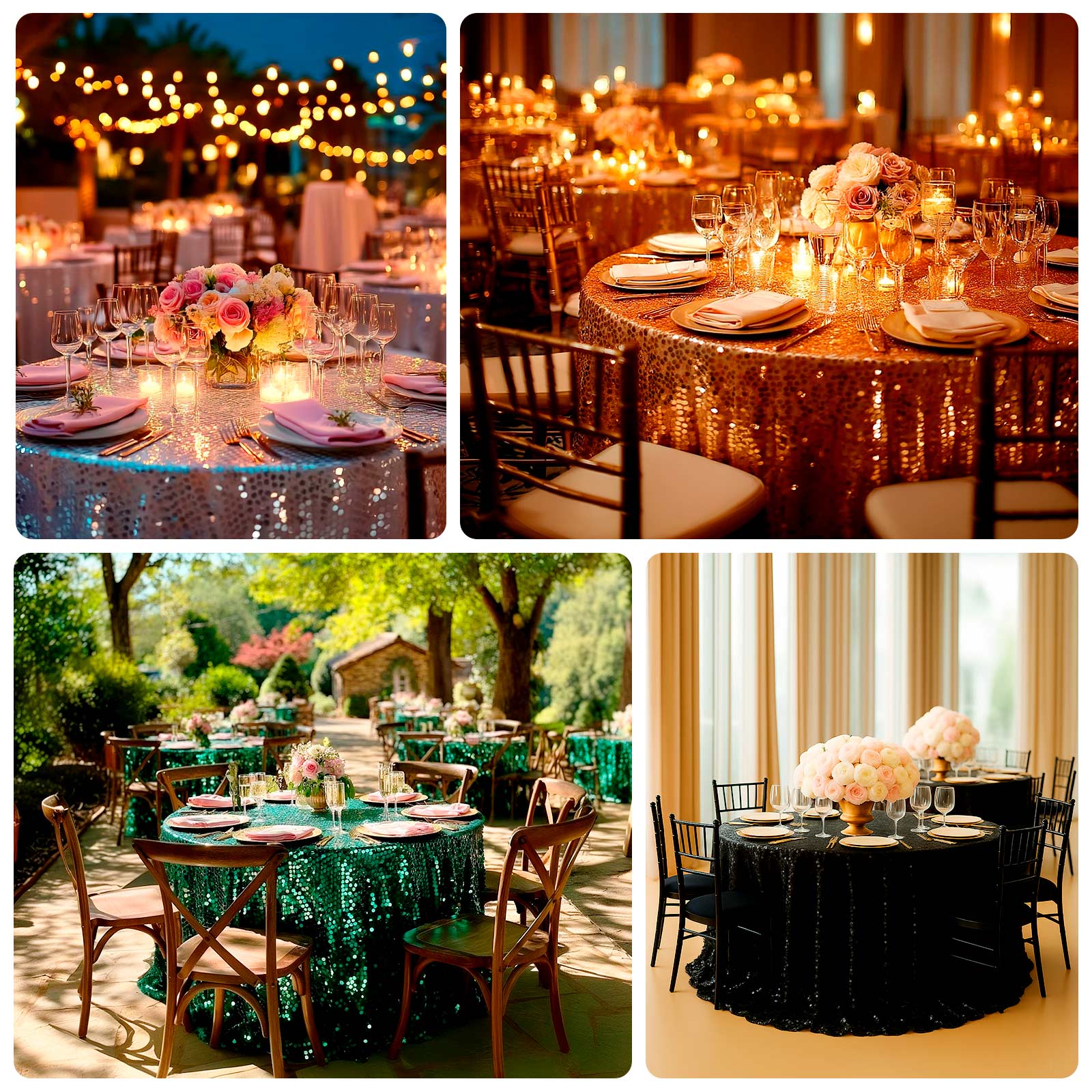 Sequin 132" Round Tablecloth - Big Payette Table Cover