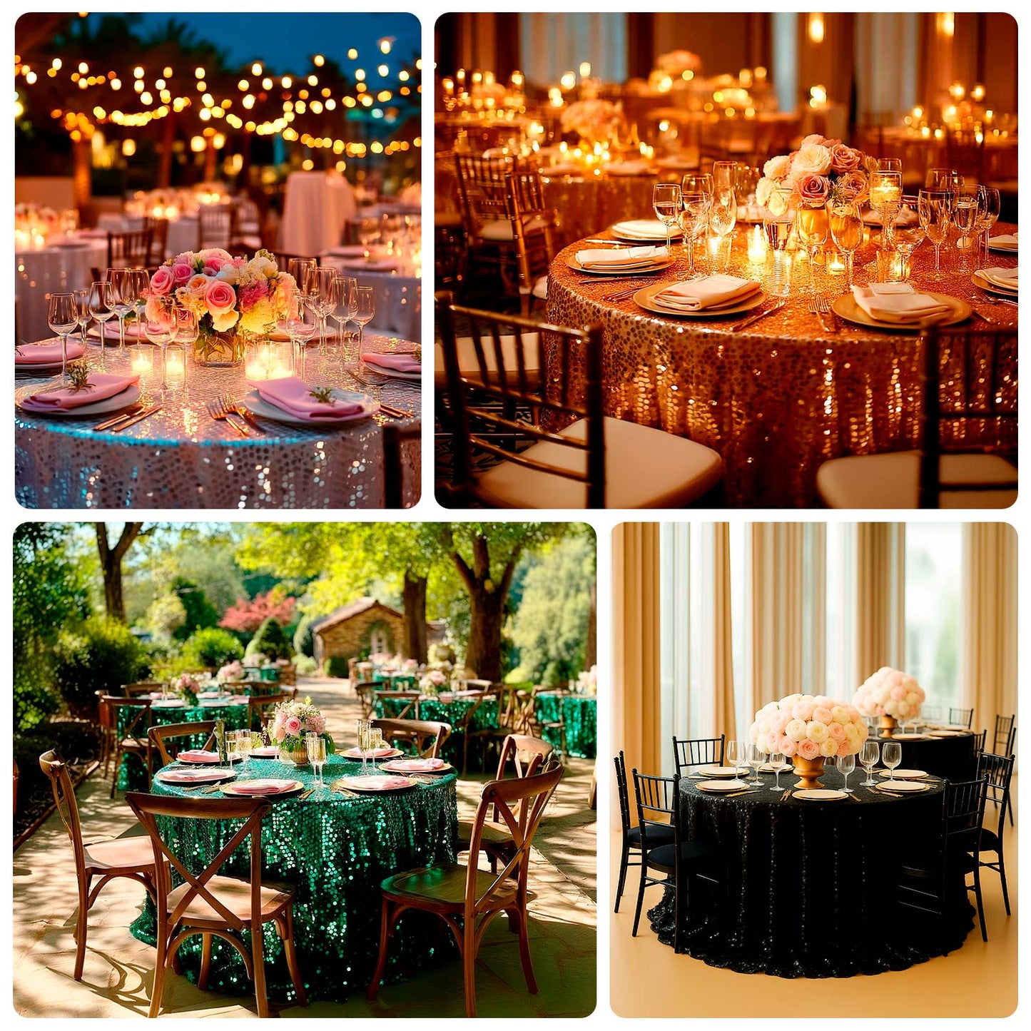 Sequin 132" Round Tablecloth - Big Payette Table Cover