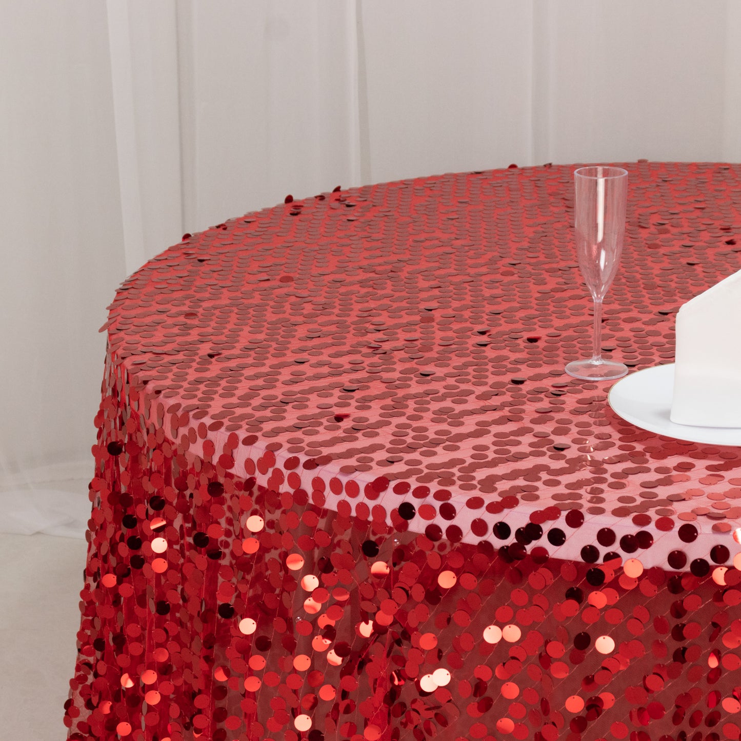 Sequin 132" Round Tablecloth Red - Big Payette Table Cover