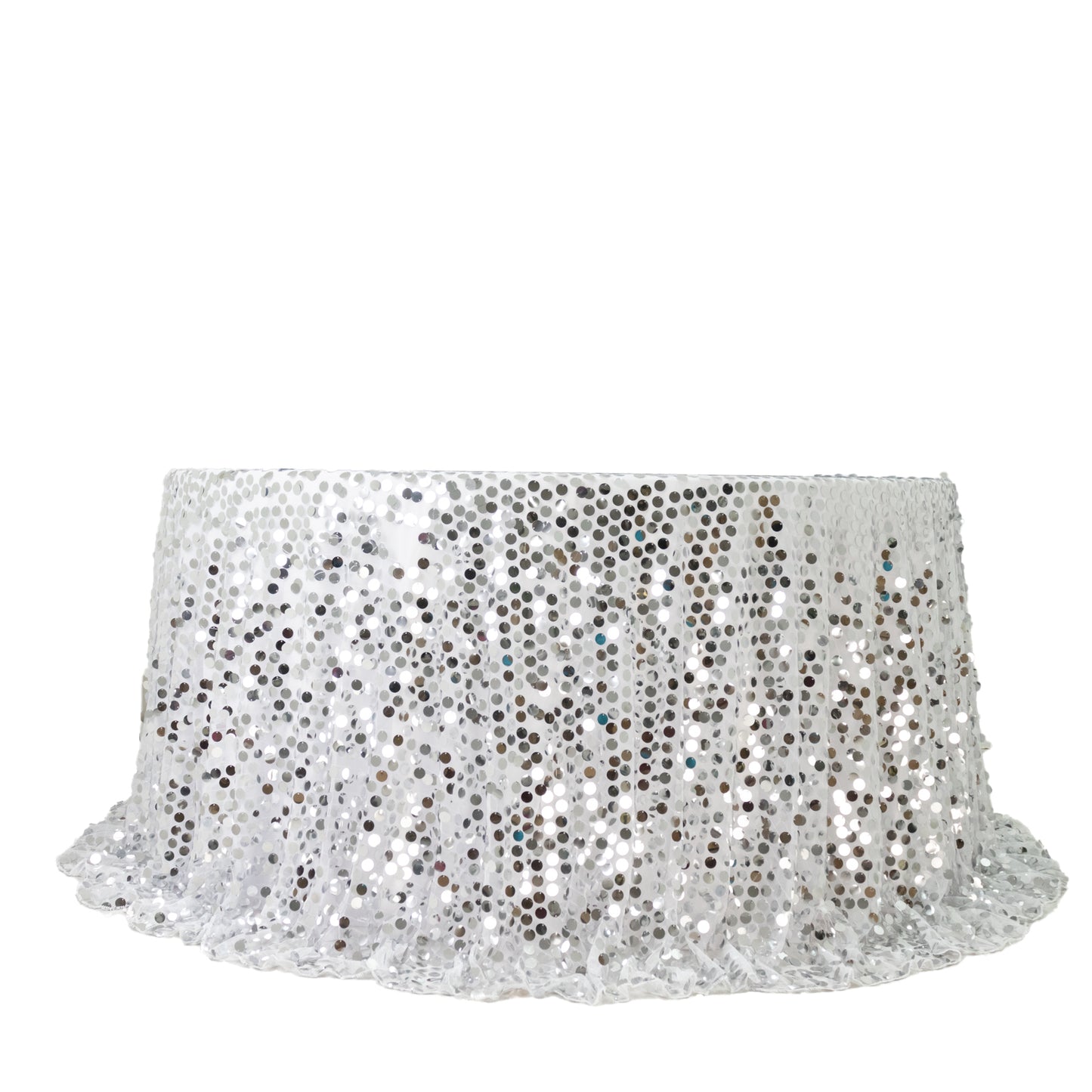 Sequin 132" Round Tablecloth Silver - Big Payette Table Cover