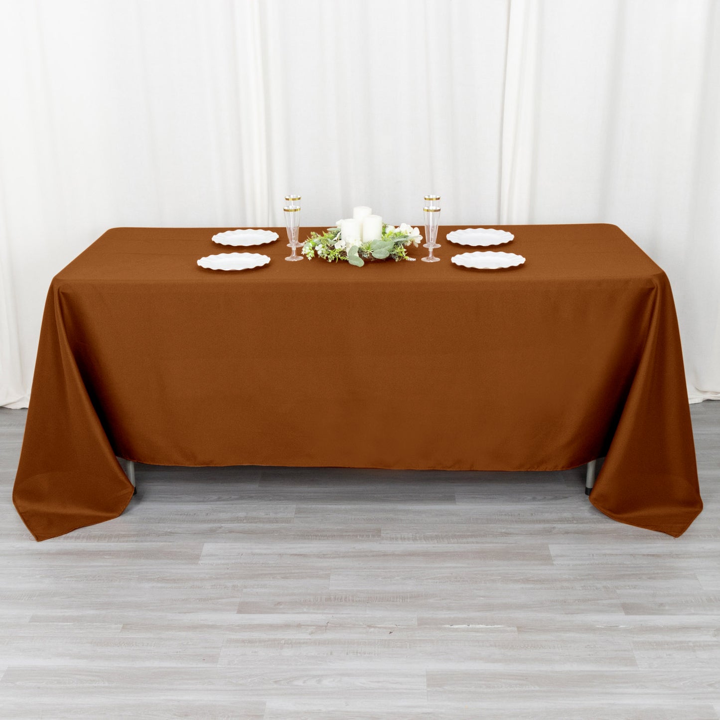 72"x120" Cinnamon Brown Polyester Rectangle Tablecloth, Reusable Linen Tablecloth