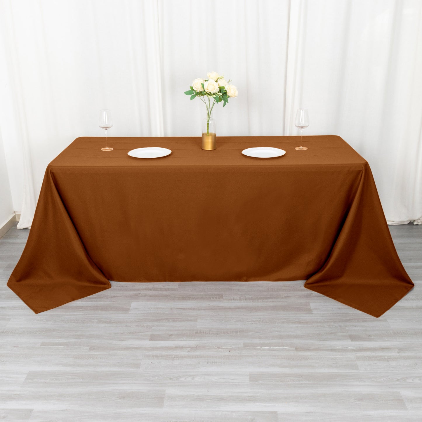 72"x120" Cinnamon Brown Polyester Rectangle Tablecloth, Reusable Linen Tablecloth