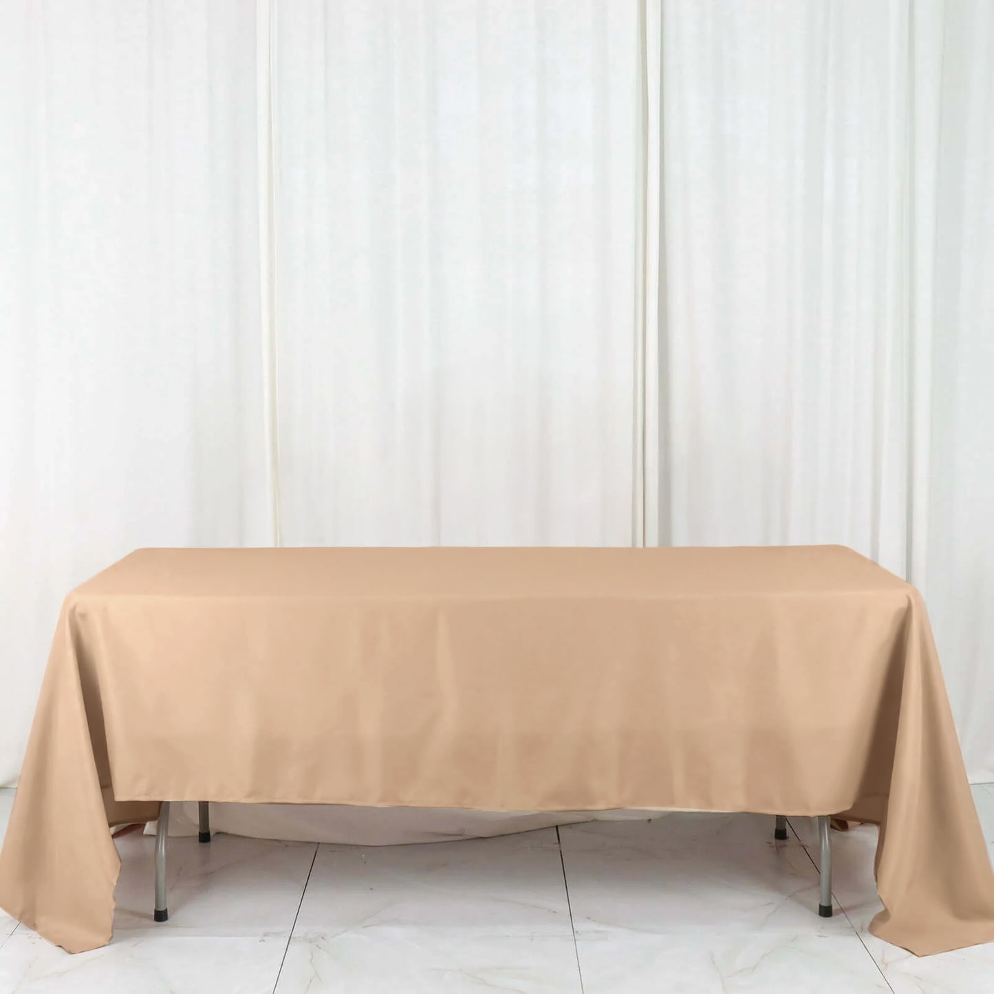 72"x120" Nude Polyester Rectangle Tablecloth, Reusable Linen Tablecloth