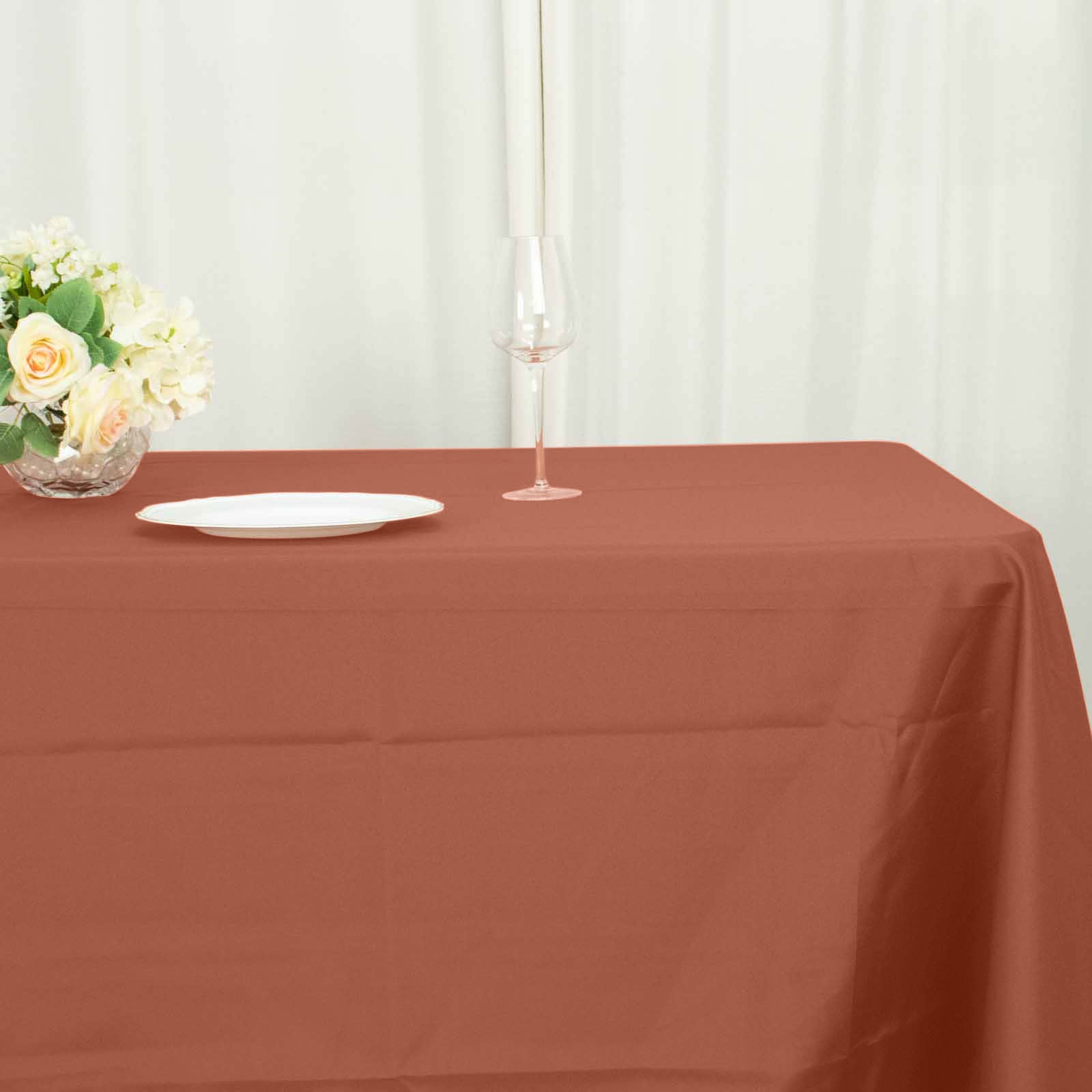 Polyester Terracotta Rectangular Linen Tablecloth 72X120 Inch