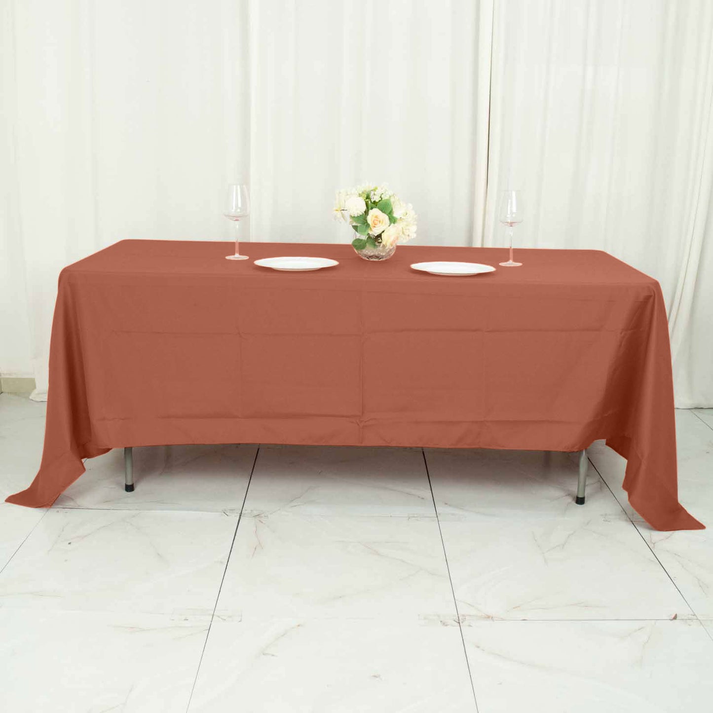 72"x120" Terracotta (Rust) Polyester Rectangle Tablecloth, Reusable Linen Tablecloth