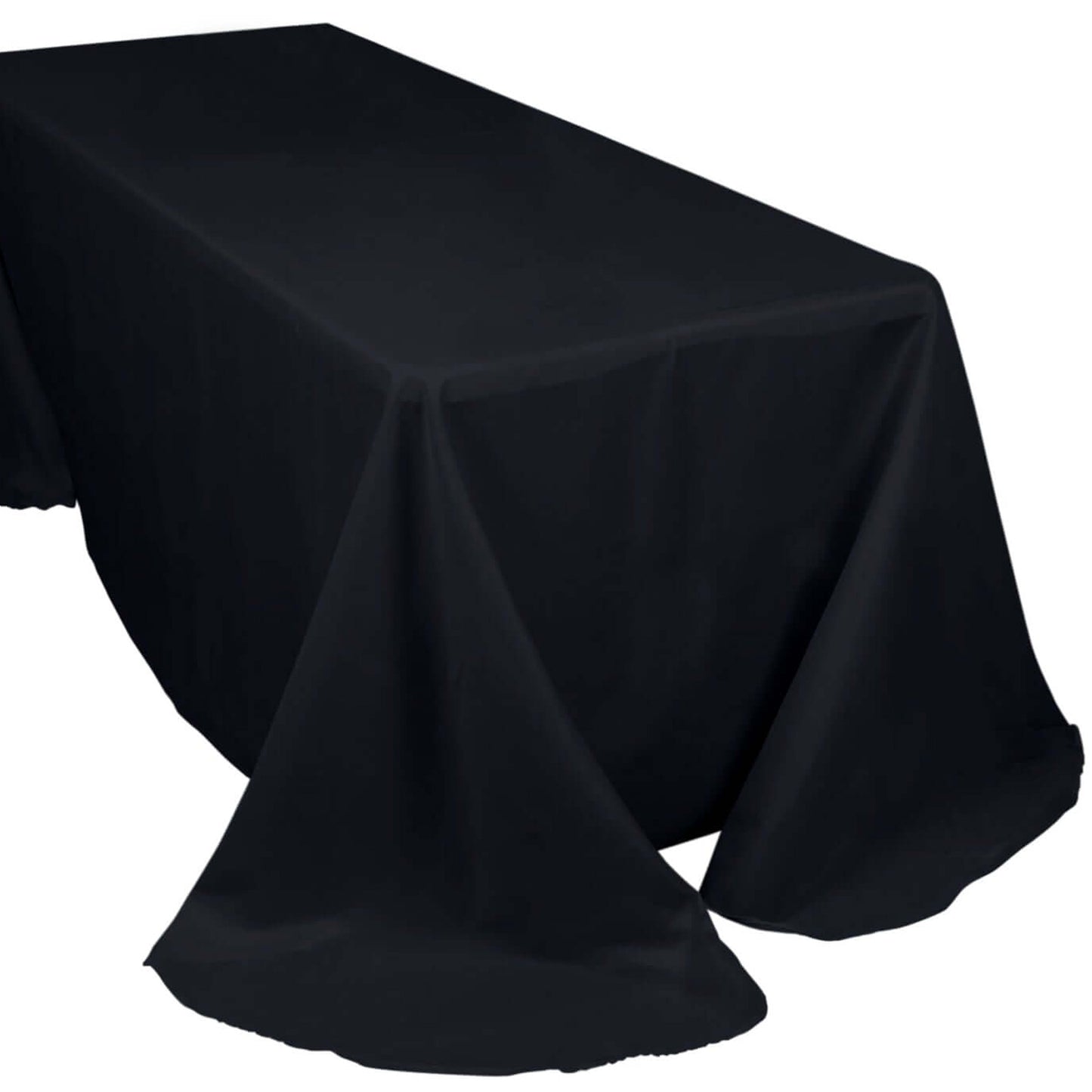 Black Polyester 90 Inch x 132 Inch Tablecloth Round Corner Rectangular