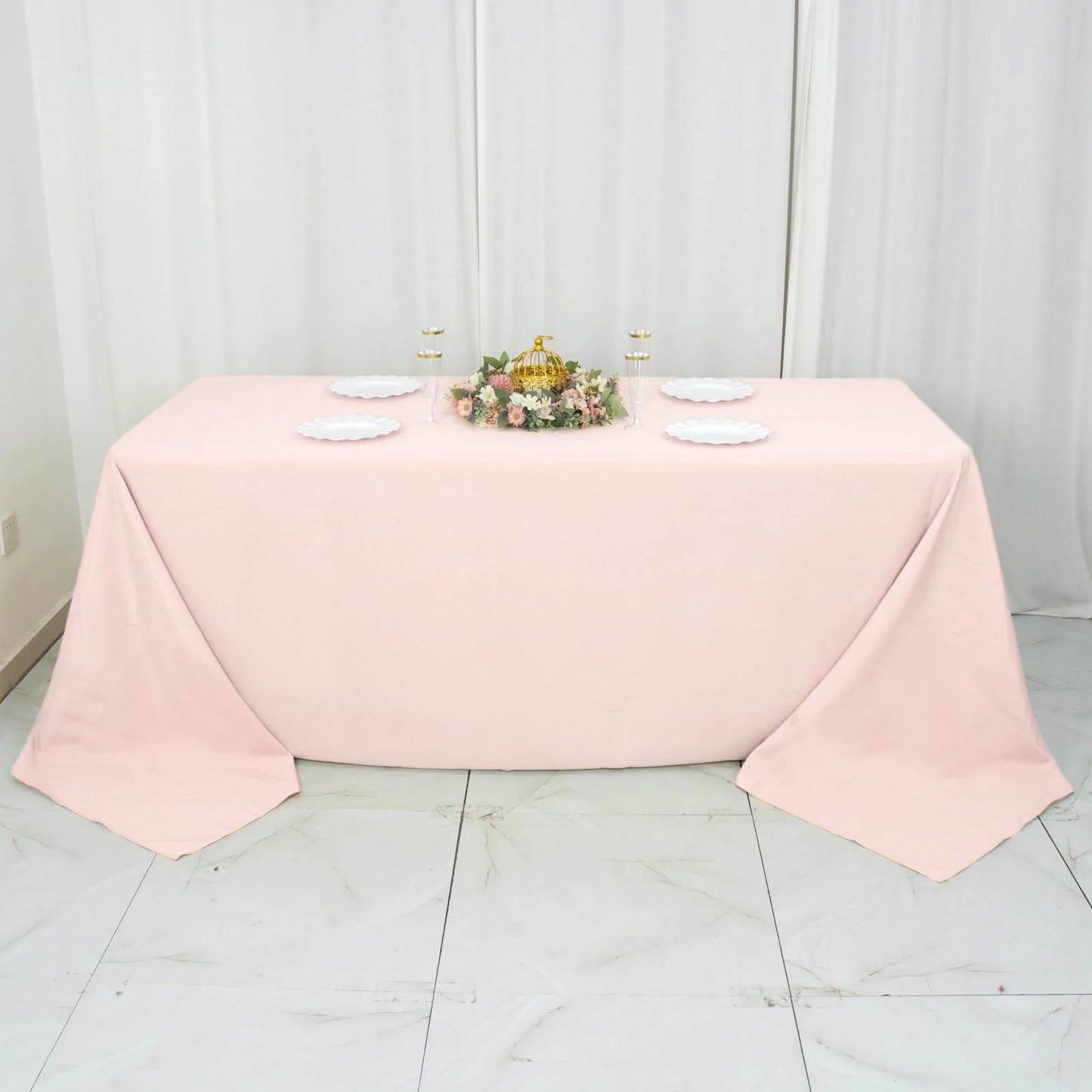 90"x132" Blush Seamless Premium Polyester Rectangular Tablecloth - 220GSM