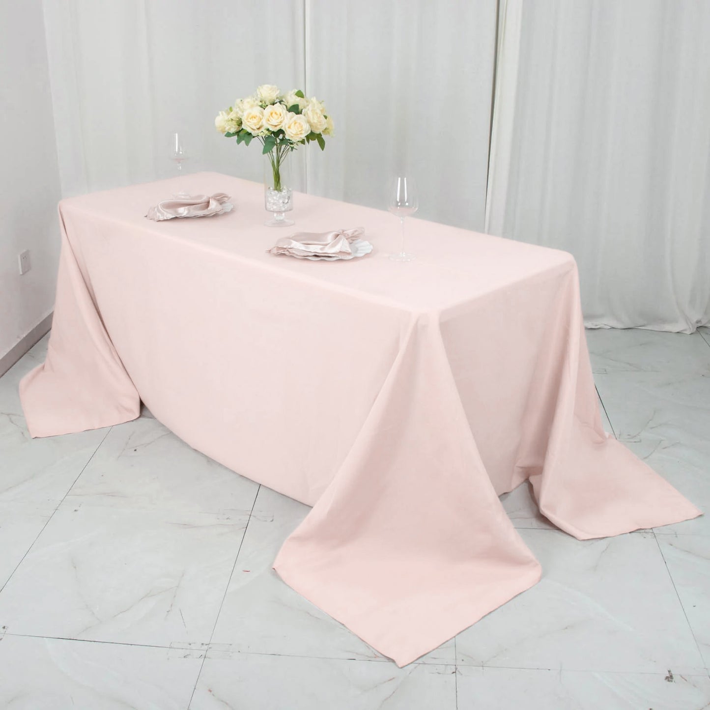 90"x132" Blush Seamless Premium Polyester Rectangular Tablecloth - 220GSM