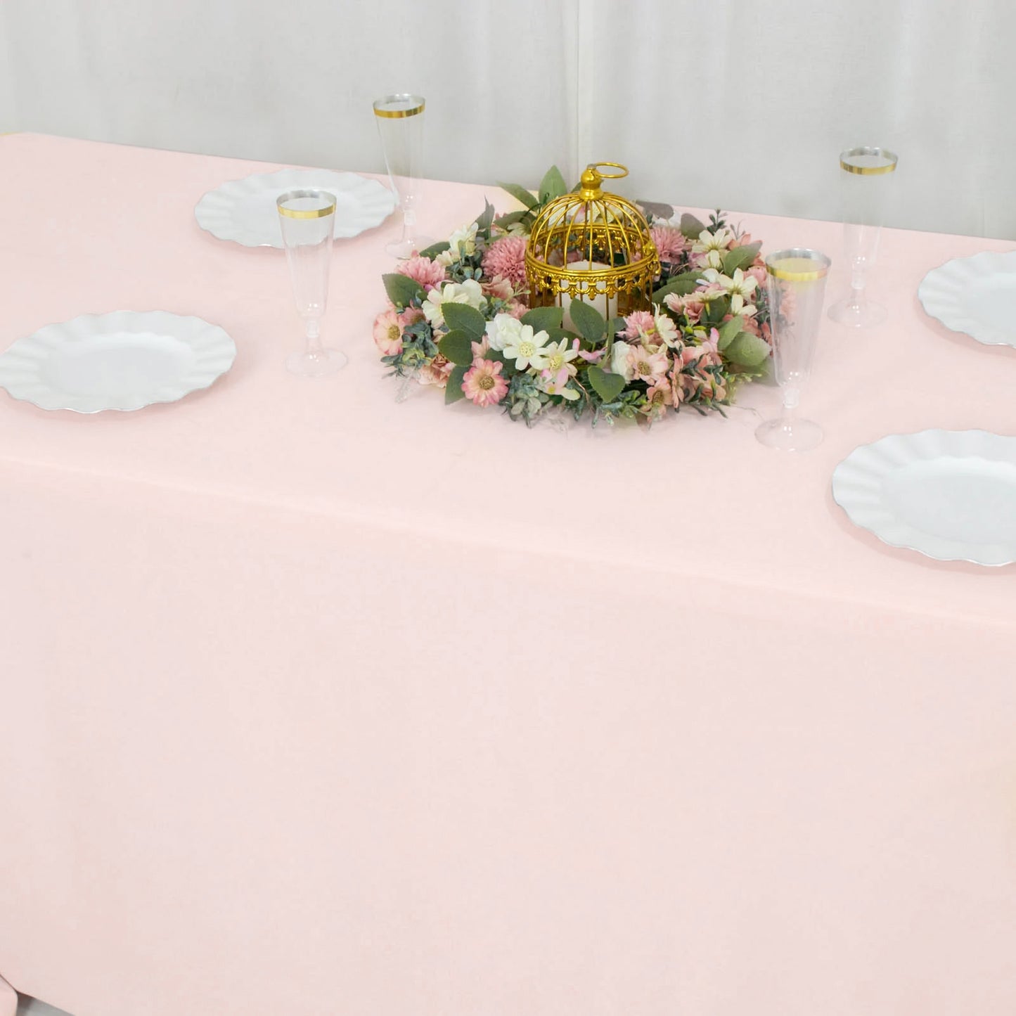 90"x132" Blush Seamless Premium Polyester Rectangular Tablecloth - 220GSM