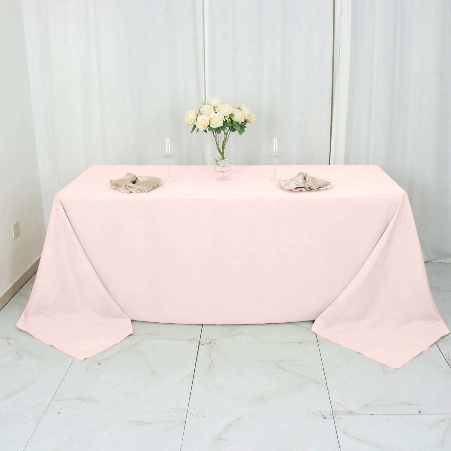 90"x132" Blush Seamless Premium Polyester Rectangular Tablecloth - 220GSM