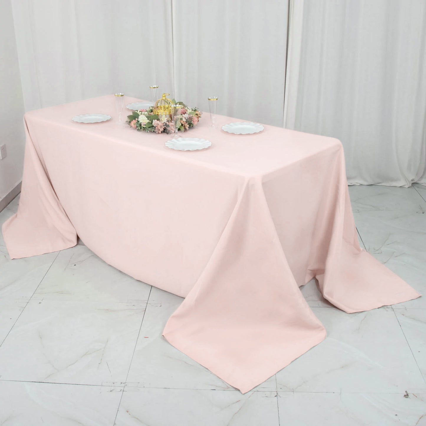 90"x132" Blush Seamless Premium Polyester Rectangular Tablecloth - 220GSM