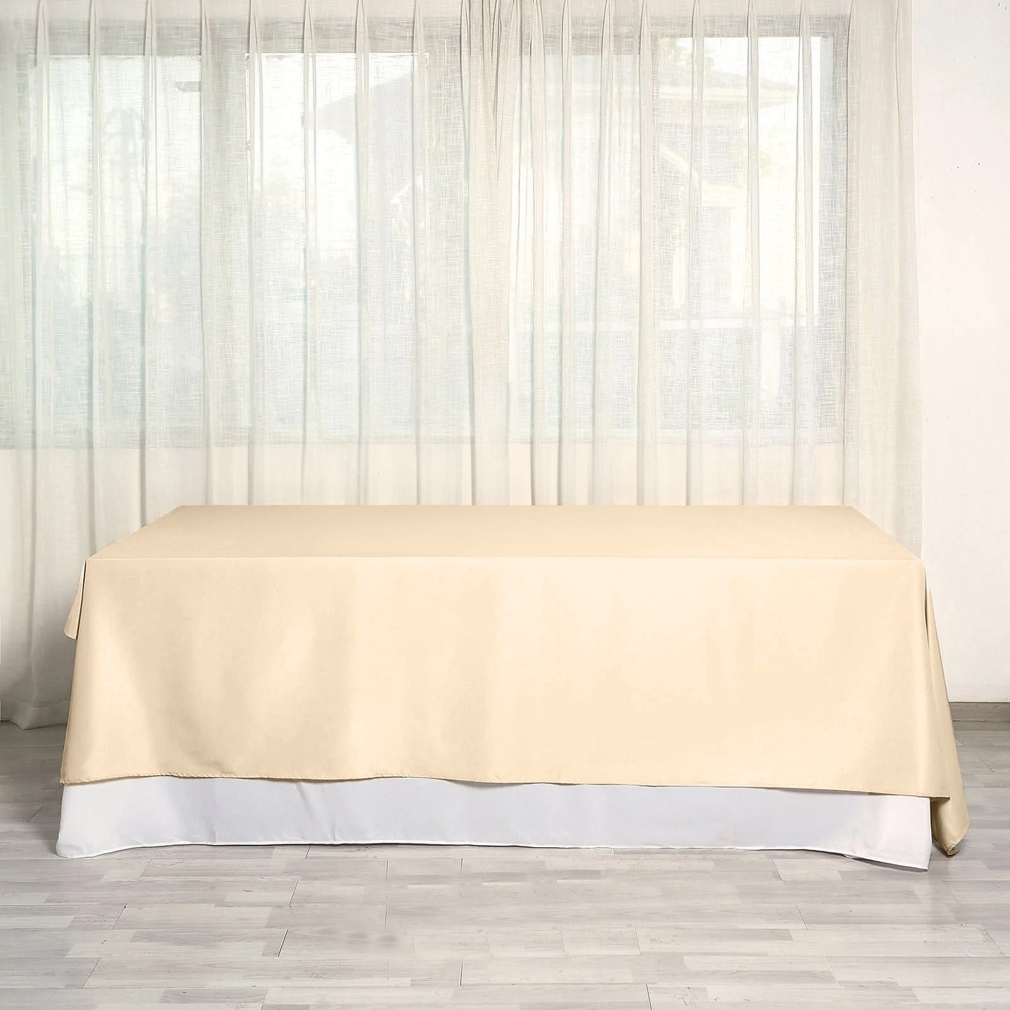 90"x132" Beige Seamless Polyester Rectangular Tablecloth