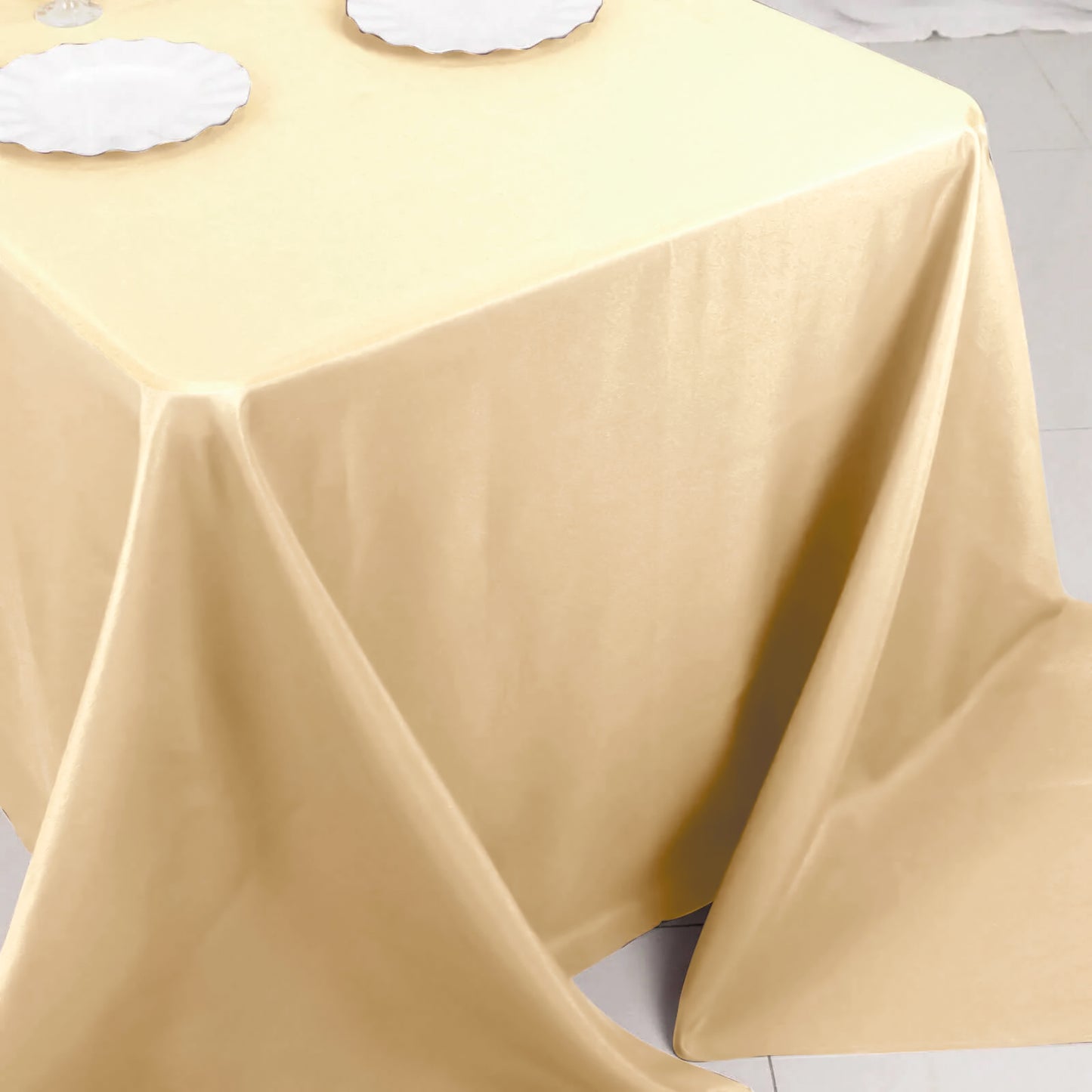 90"x132" Beige Seamless Polyester Rectangular Tablecloth