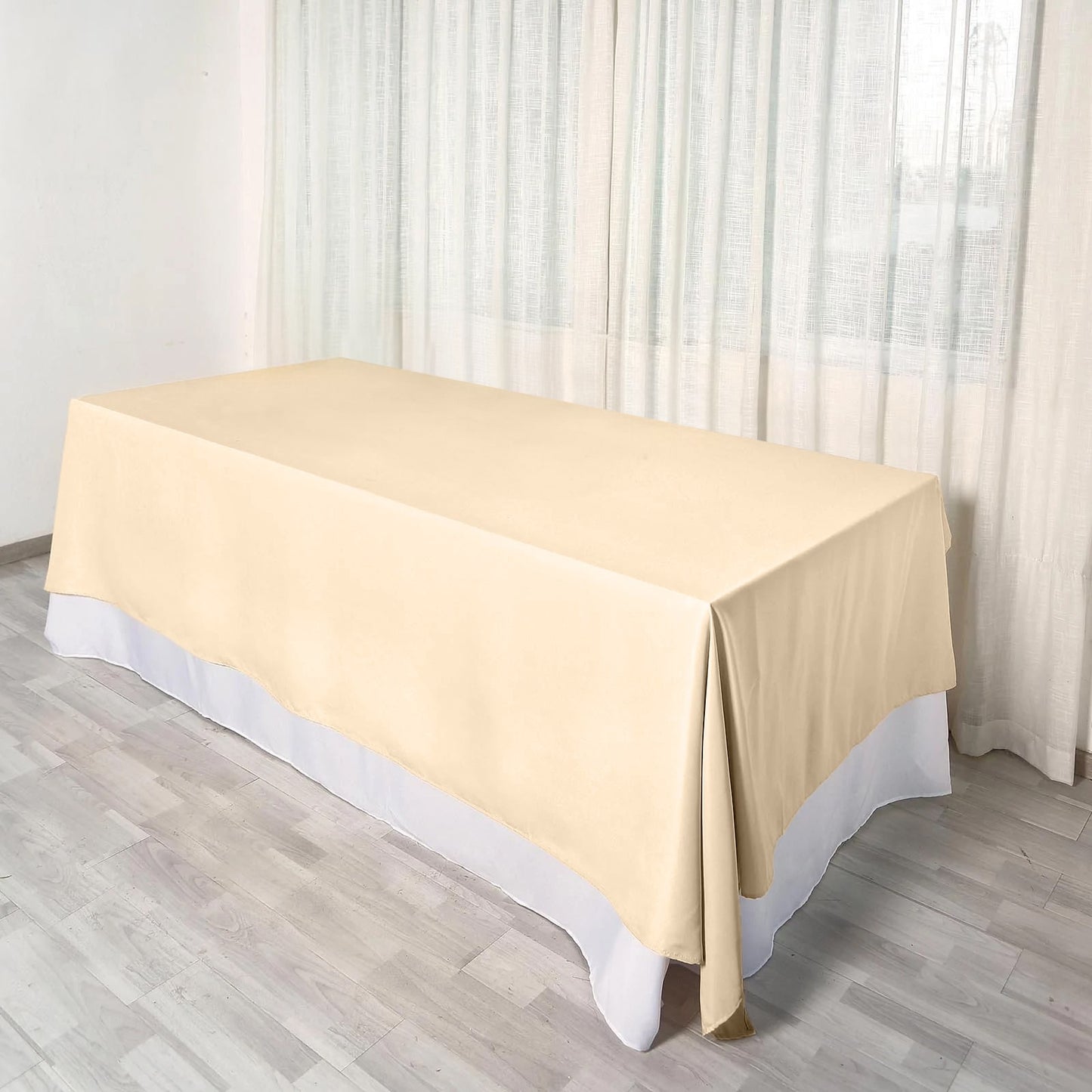 Rectangular Beige Polyester Tablecloth 90 Inch x 132 Inch