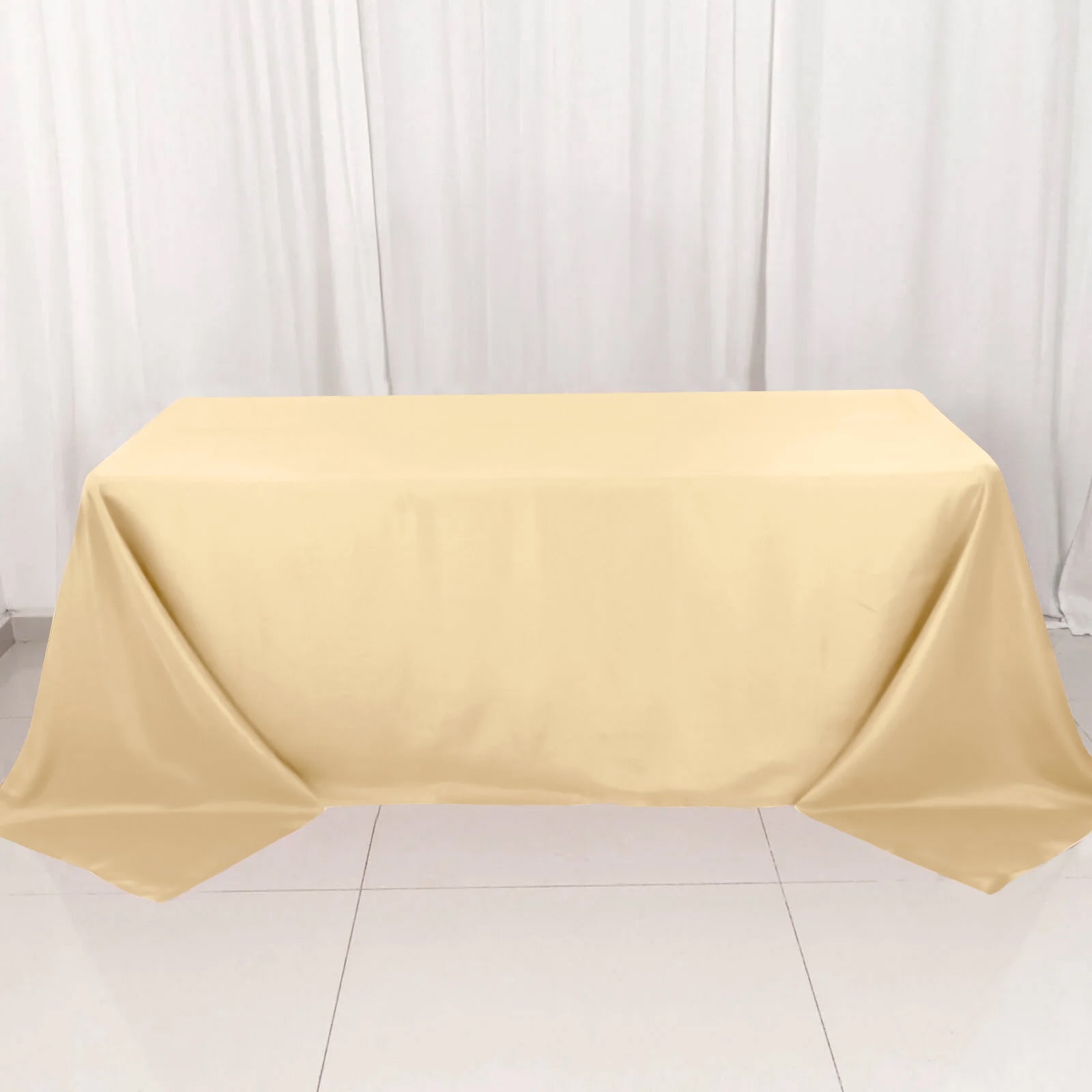 Rectangular Beige Polyester Tablecloth 90 Inch x 132 Inch