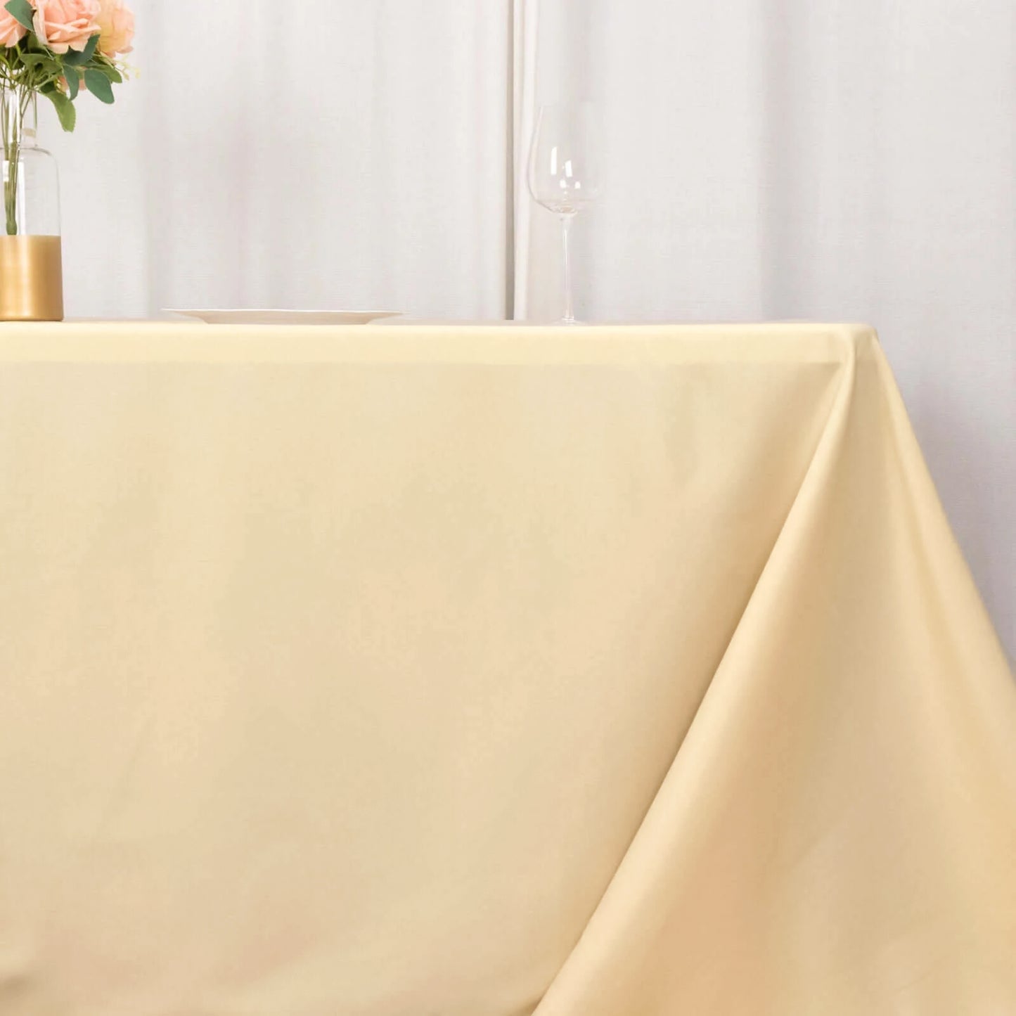 90"x132" Beige Seamless Premium Polyester Rectangular Tablecloth - 220GSM