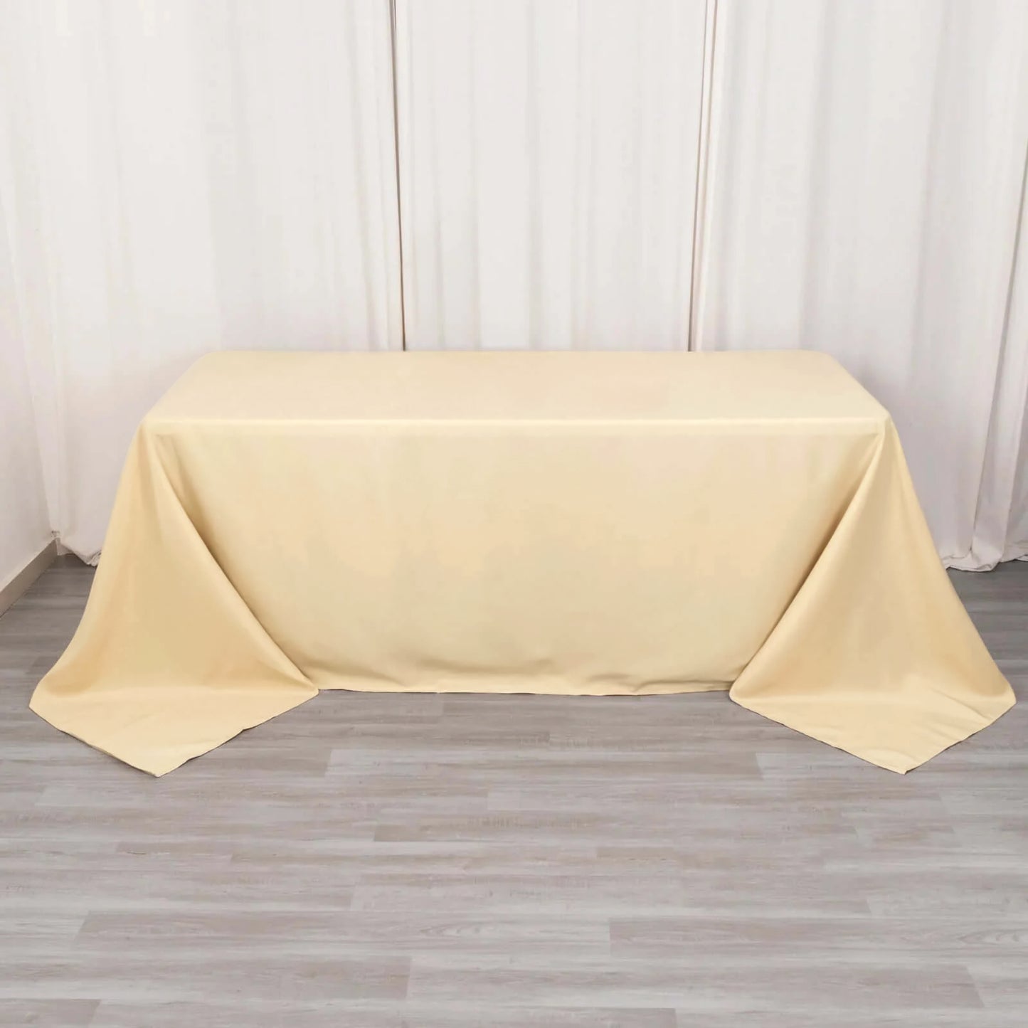 90"x132" Beige Seamless Premium Polyester Rectangular Tablecloth - 220GSM