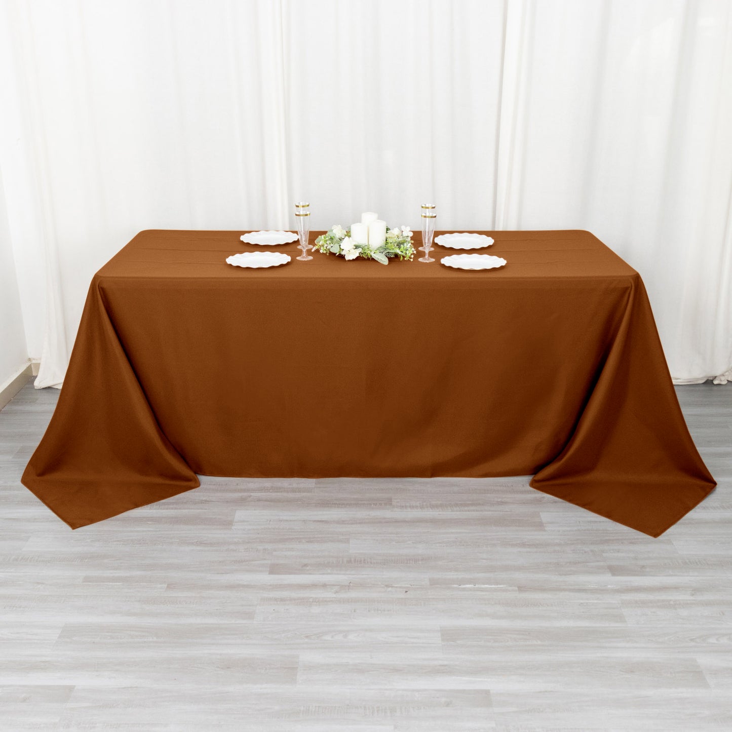 90"x132" Cinnamon Brown Seamless Polyester Rectangular Tablecloth