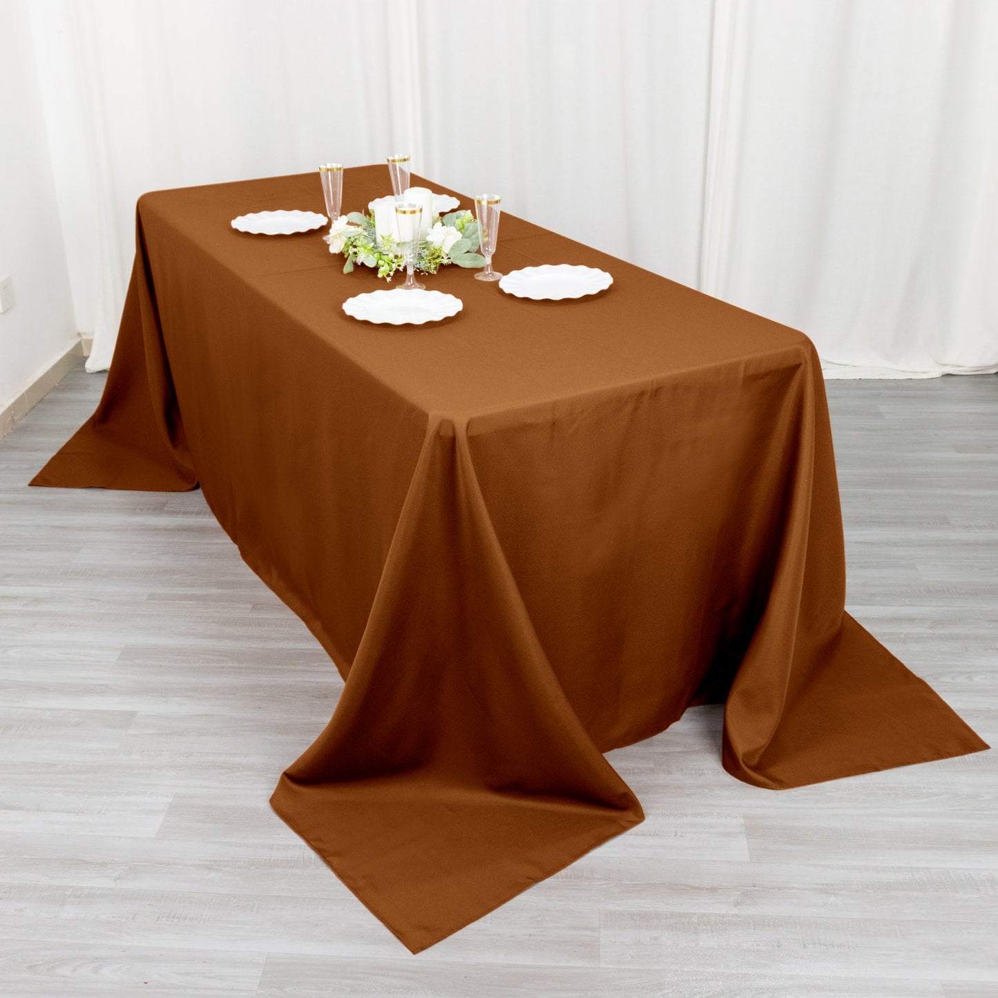 90"x132" Cinnamon Brown Seamless Polyester Rectangular Tablecloth