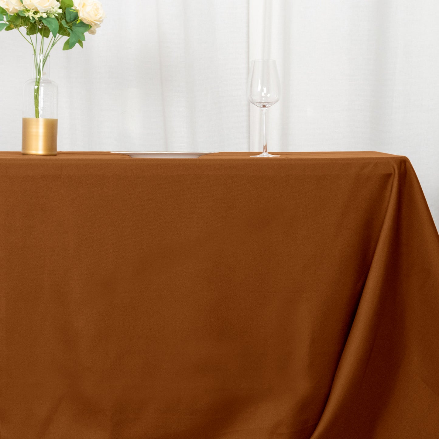 90"x132" Cinnamon Brown Seamless Polyester Rectangular Tablecloth