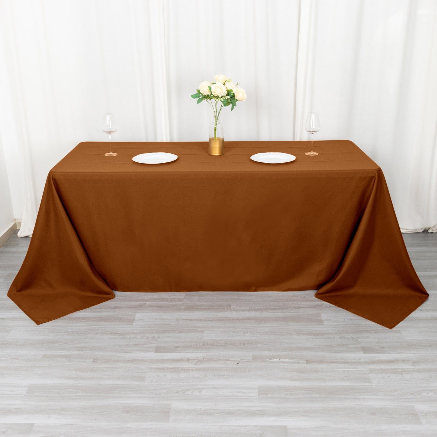 90"x132" Cinnamon Brown Seamless Polyester Rectangular Tablecloth