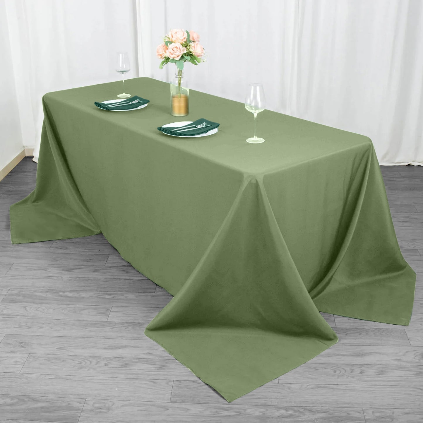 90"x132" Dusty Sage Green Seamless Premium Polyester Rectangular Tablecloth - 220GSM