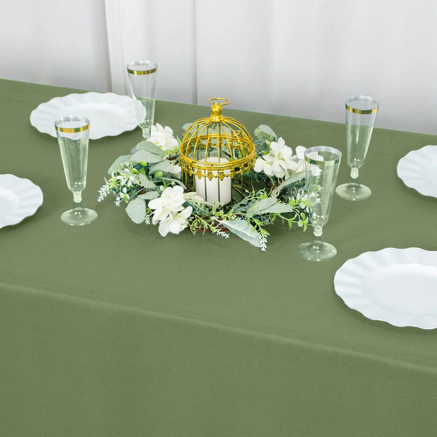 90"x132" Dusty Sage Green Seamless Premium Polyester Rectangular Tablecloth - 220GSM