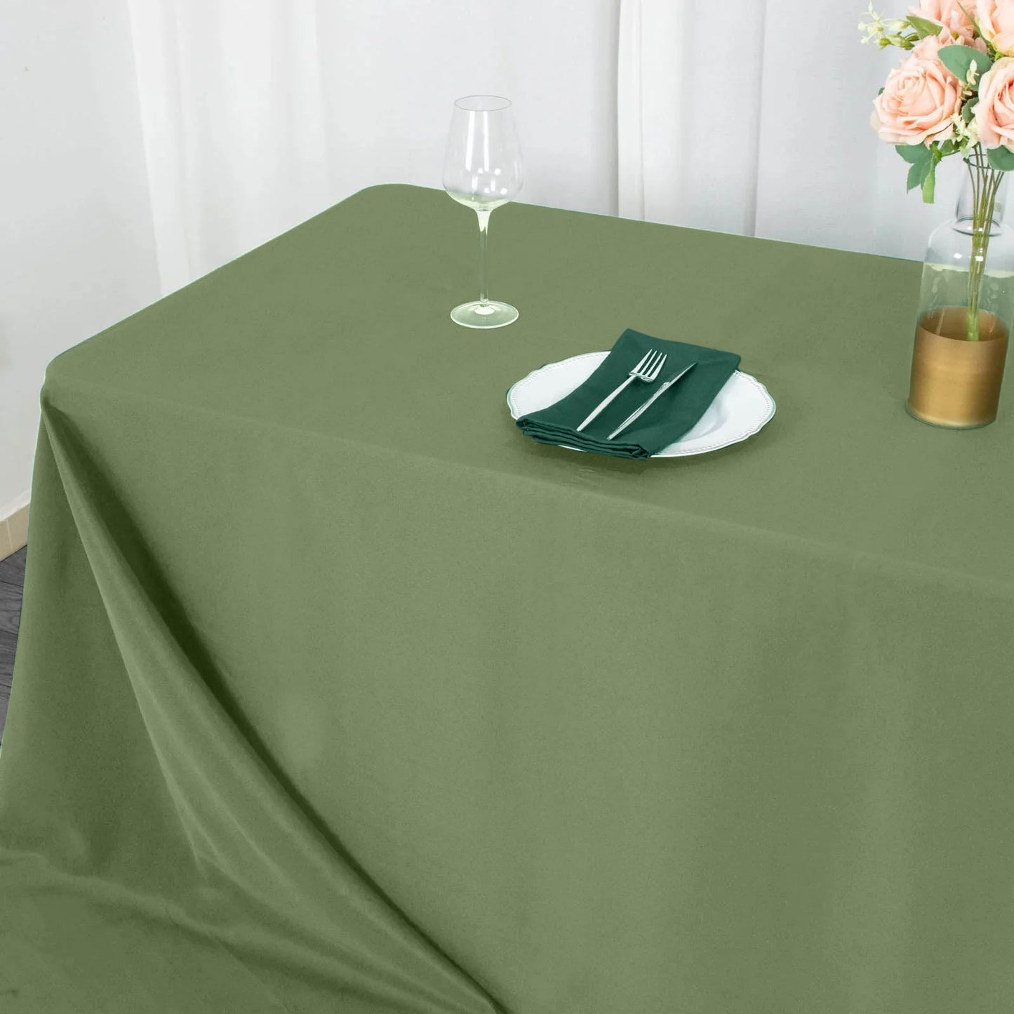 90"x132" Dusty Sage Green Seamless Premium Polyester Rectangular Tablecloth - 220GSM