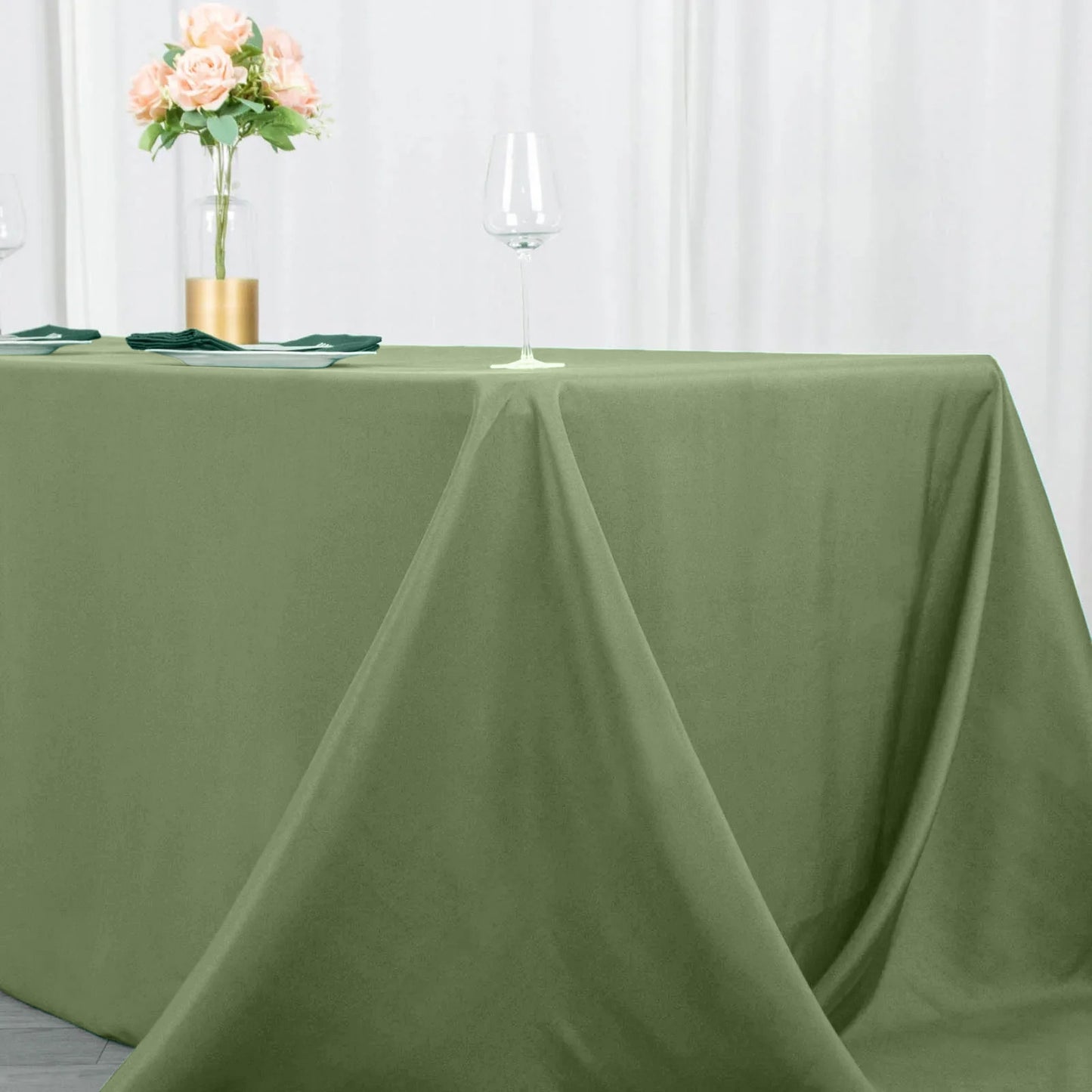 90"x132" Dusty Sage Green Seamless Premium Polyester Rectangular Tablecloth - 220GSM