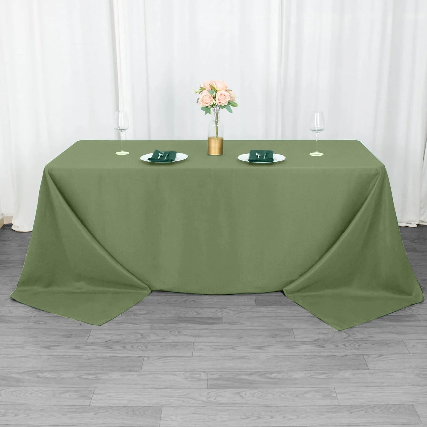 90"x132" Dusty Sage Green Seamless Premium Polyester Rectangular Tablecloth - 220GSM