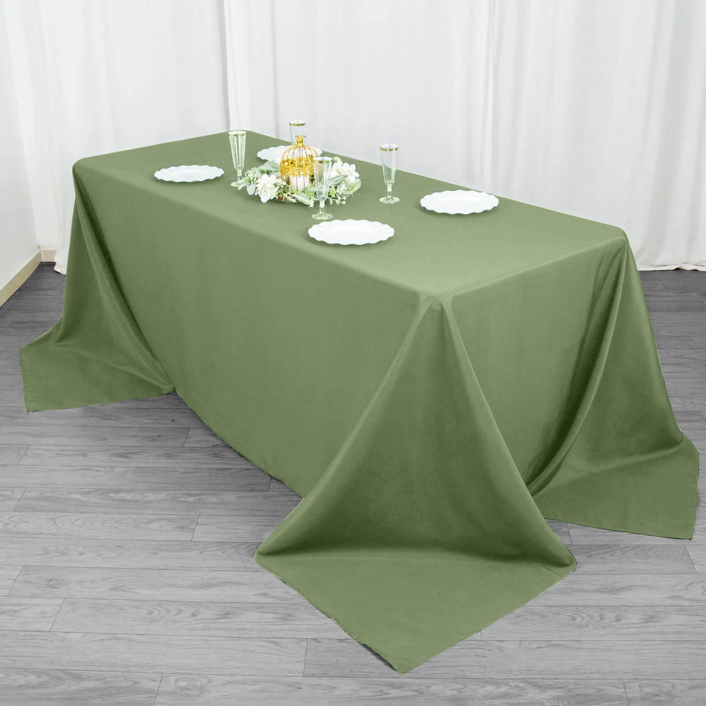 90"x132" Dusty Sage Green Seamless Premium Polyester Rectangular Tablecloth - 220GSM