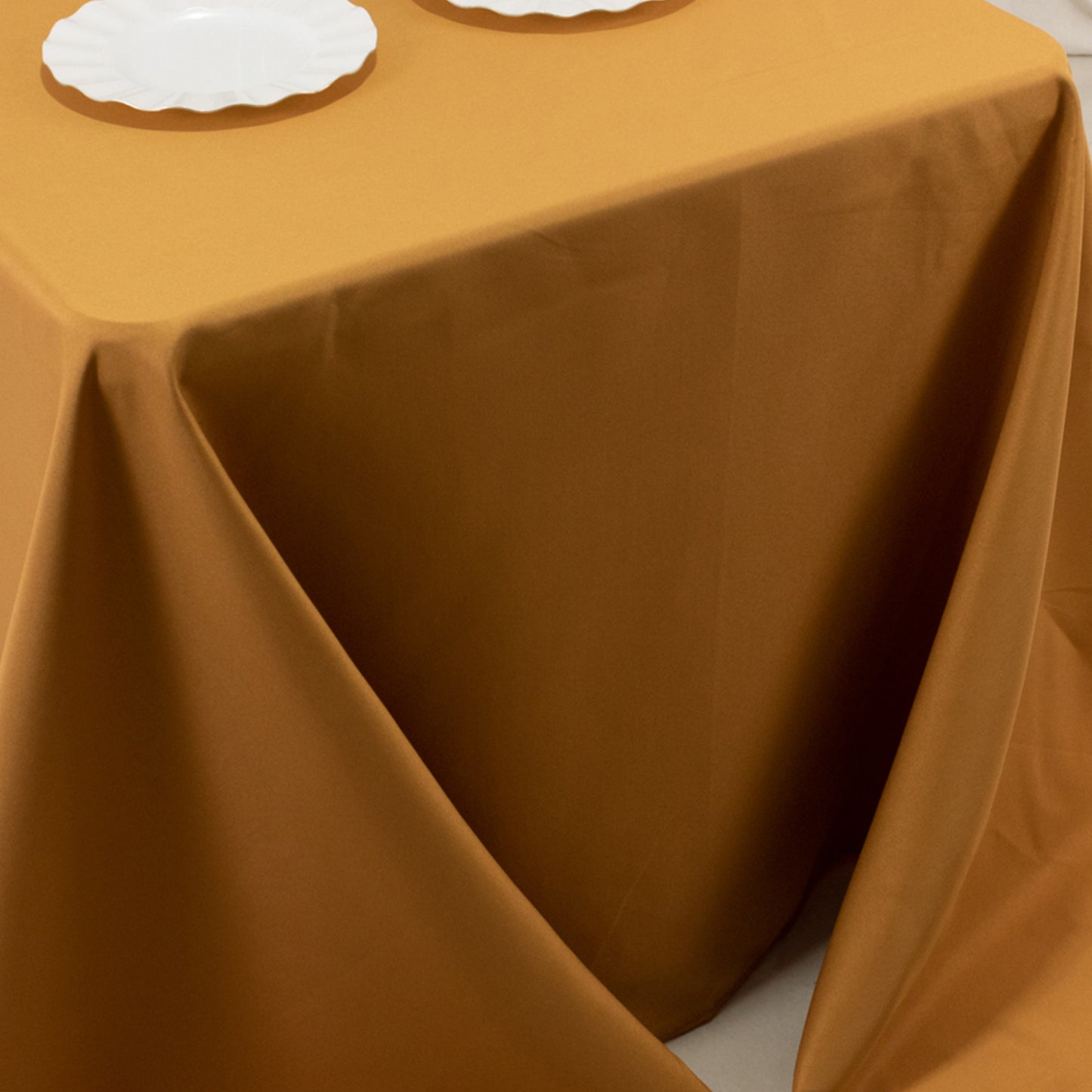 90"x132" Gold Seamless Premium Polyester Rectangular Tablecloth - 220GSM for 6 Foot Table With Floor-Length Drop