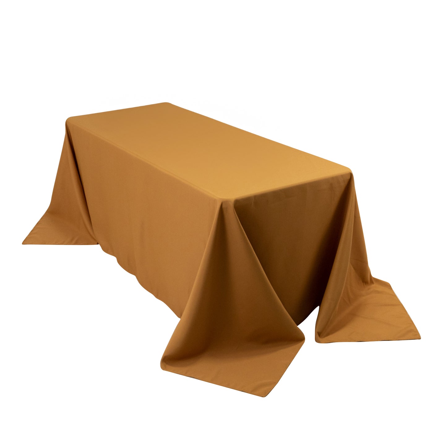 90"x132" Gold Seamless Premium Polyester Rectangular Tablecloth - 220GSM for 6 Foot Table With Floor-Length Drop