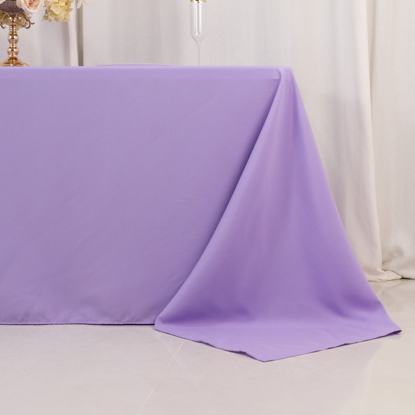 90"x132" Lavender Lilac Seamless Premium Polyester Rectangular Tablecloth - 220GSM for 6 Foot Table With Floor-Length Drop