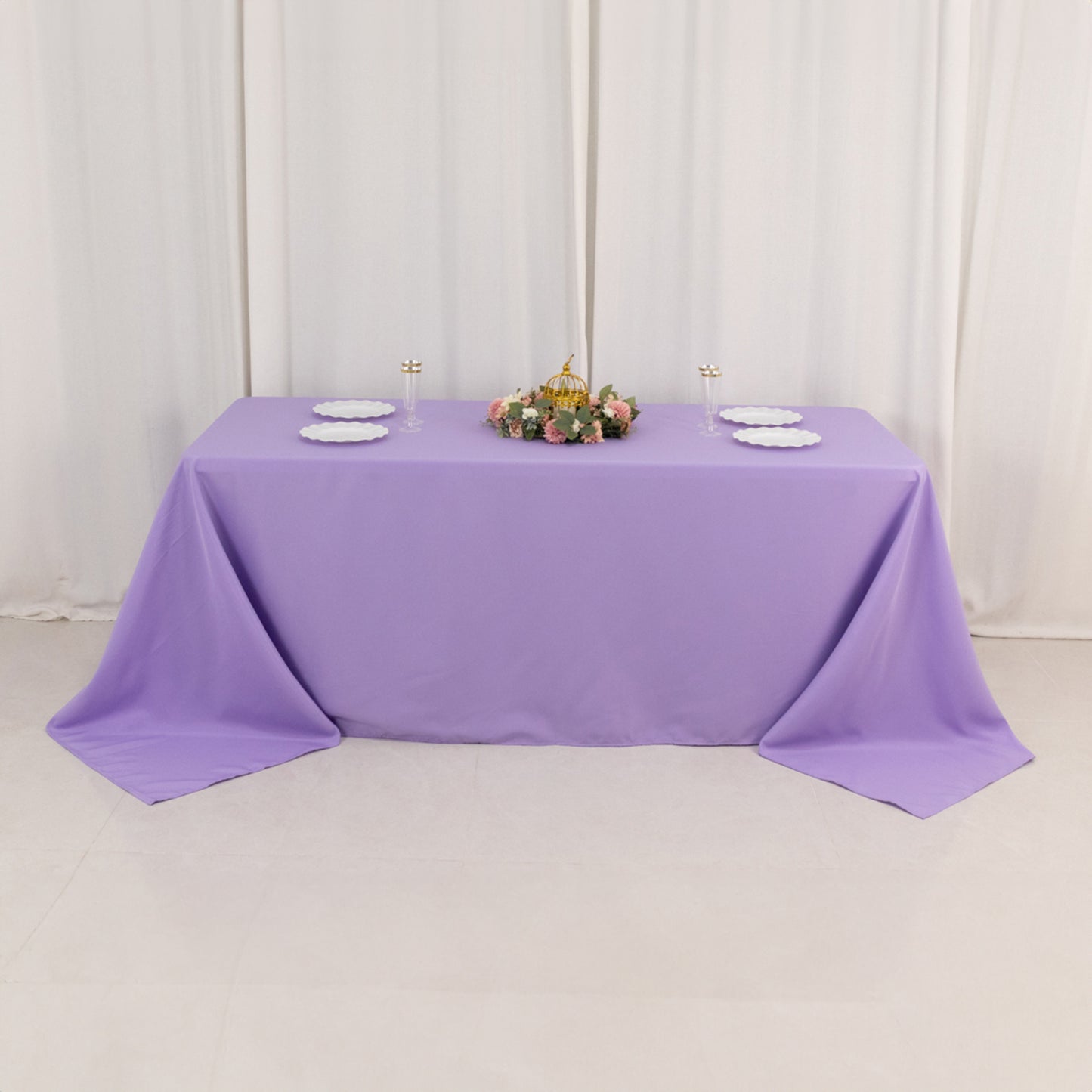 90"x132" Lavender Lilac Seamless Premium Polyester Rectangular Tablecloth - 220GSM for 6 Foot Table With Floor-Length Drop