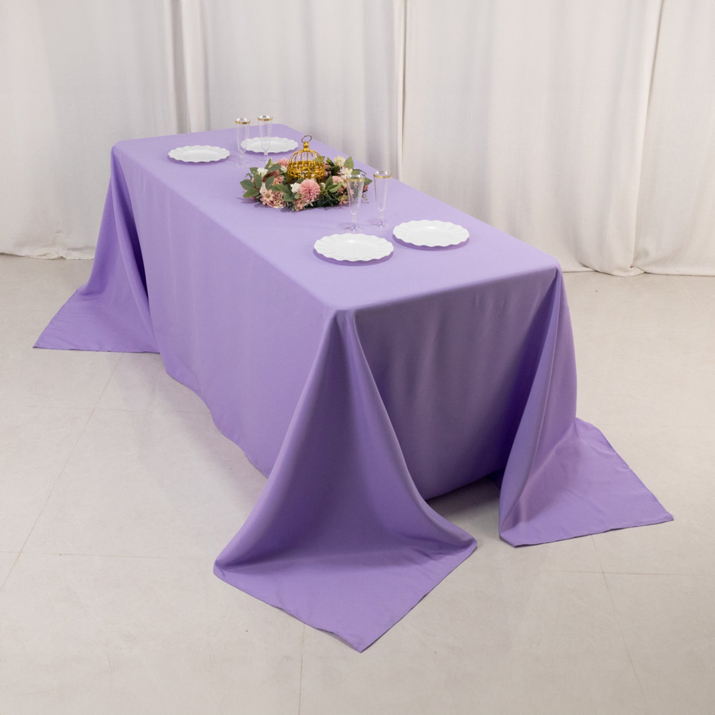 90"x132" Lavender Lilac Seamless Premium Polyester Rectangular Tablecloth - 220GSM for 6 Foot Table With Floor-Length Drop