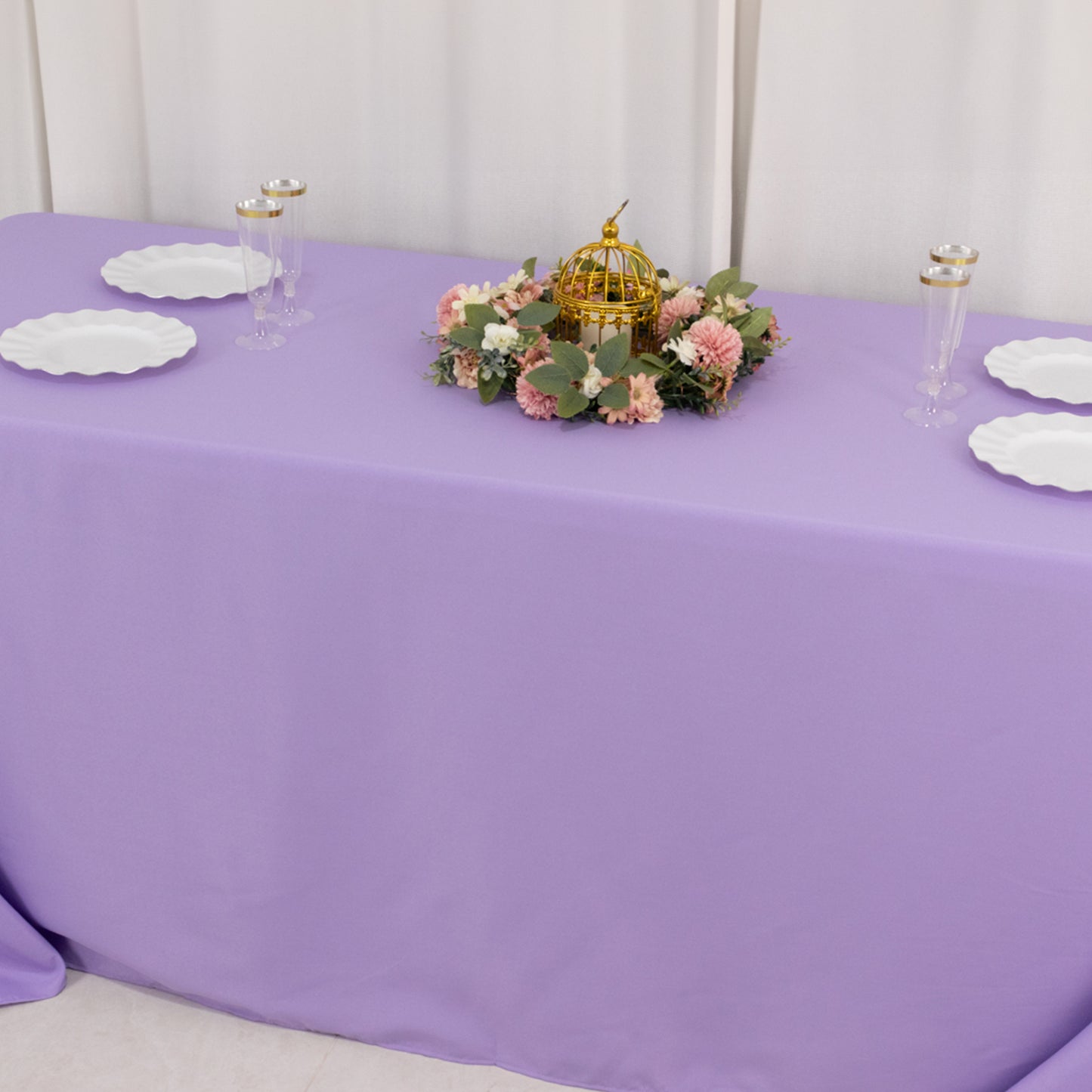 90"x132" Lavender Lilac Seamless Premium Polyester Rectangular Tablecloth - 220GSM for 6 Foot Table With Floor-Length Drop