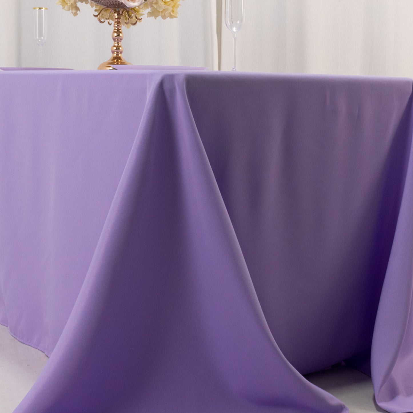 90"x132" Lavender Lilac Seamless Premium Polyester Rectangular Tablecloth - 220GSM for 6 Foot Table With Floor-Length Drop