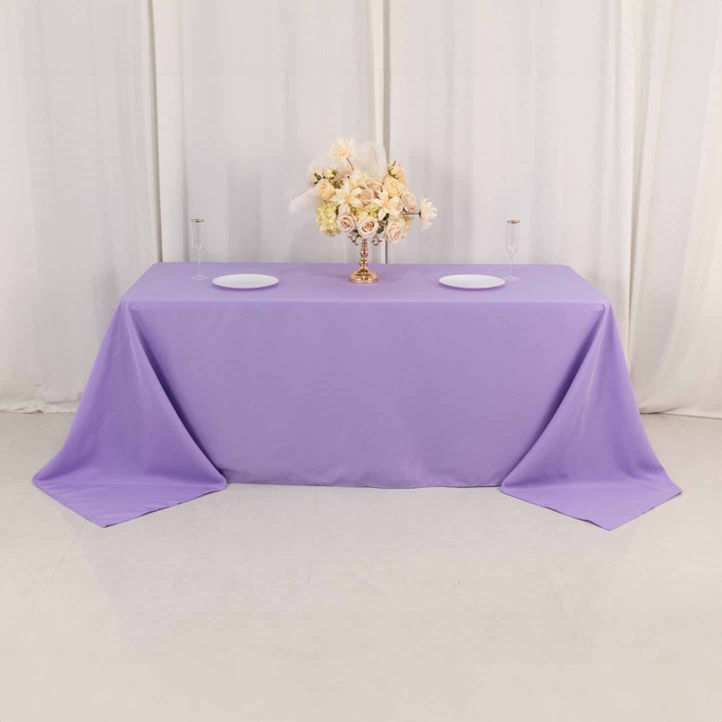 90"x132" Lavender Lilac Seamless Premium Polyester Rectangular Tablecloth - 220GSM for 6 Foot Table With Floor-Length Drop