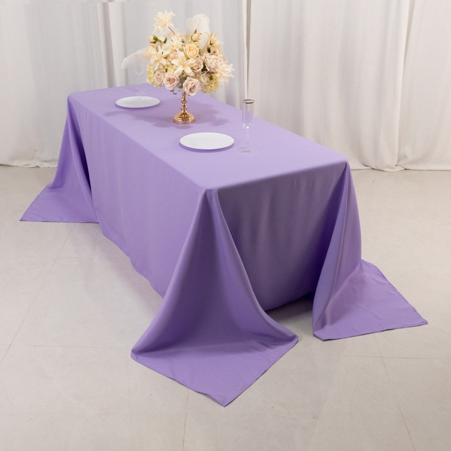 90"x132" Lavender Lilac Seamless Premium Polyester Rectangular Tablecloth - 220GSM for 6 Foot Table With Floor-Length Drop