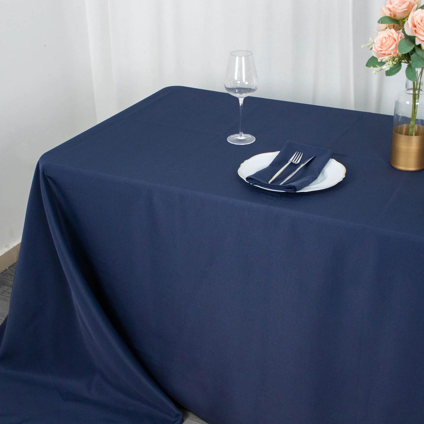 90"x132" Navy Blue Seamless Premium Polyester Rectangular Tablecloth - 220GSM