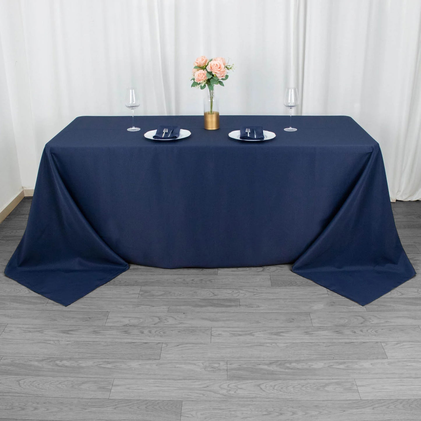 90"x132" Navy Blue Seamless Premium Polyester Rectangular Tablecloth - 220GSM