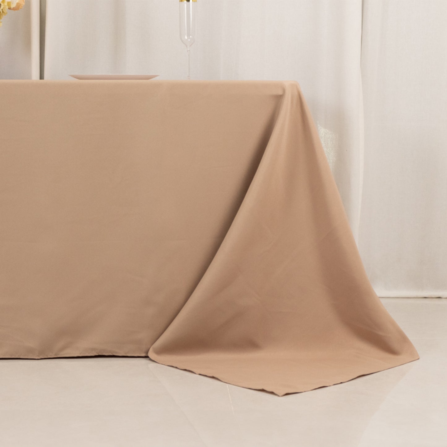 90"x132" Nude Seamless Premium Polyester Rectangular Tablecloth - 220GSM for 6 Foot Table With Floor-Length Drop