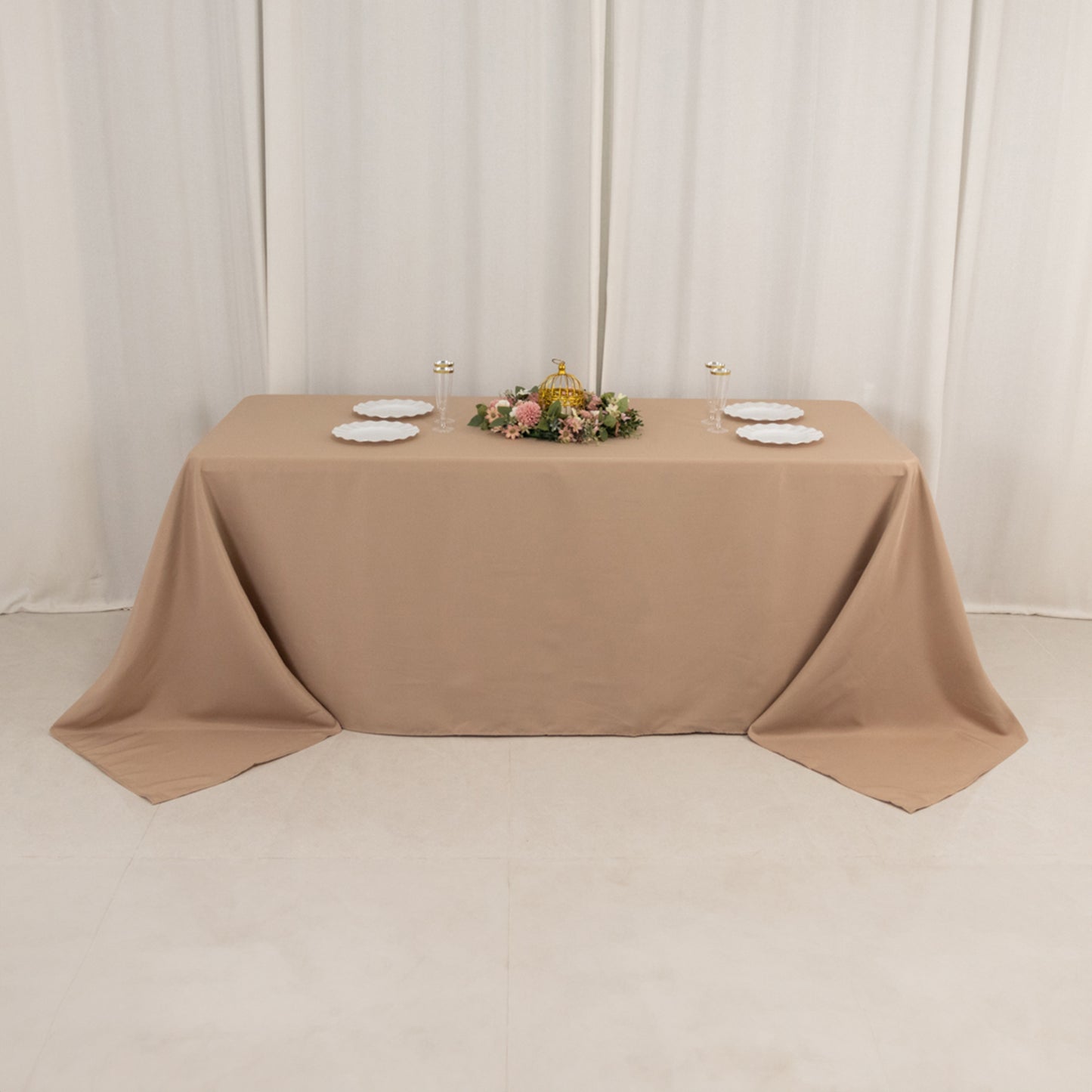 90"x132" Nude Seamless Premium Polyester Rectangular Tablecloth - 220GSM for 6 Foot Table With Floor-Length Drop