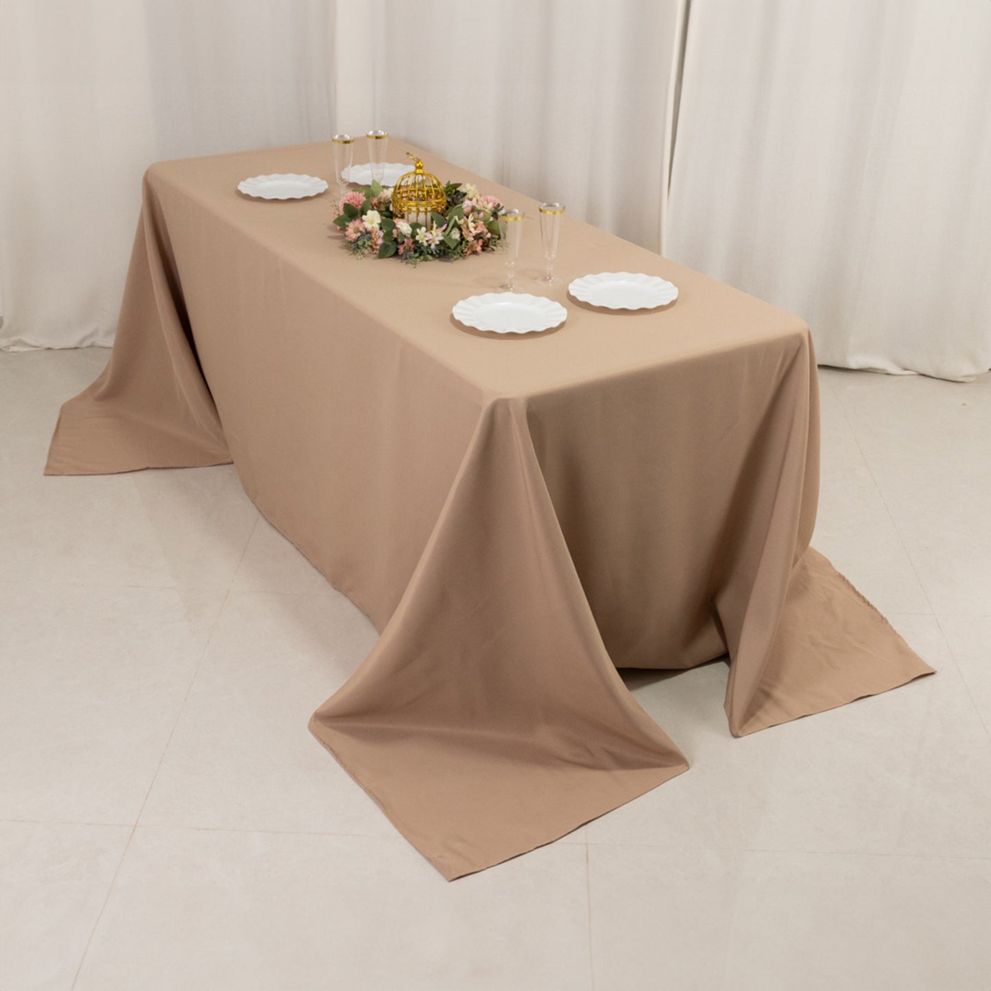 90"x132" Nude Seamless Premium Polyester Rectangular Tablecloth - 220GSM for 6 Foot Table With Floor-Length Drop