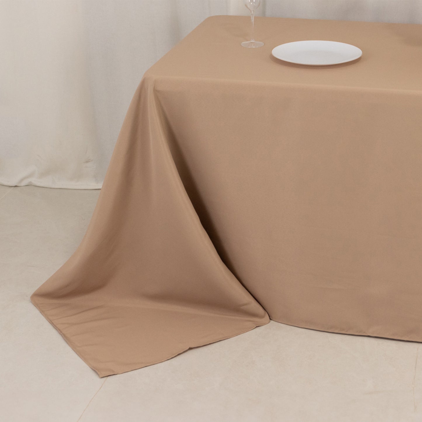 90"x132" Nude Seamless Premium Polyester Rectangular Tablecloth - 220GSM for 6 Foot Table With Floor-Length Drop