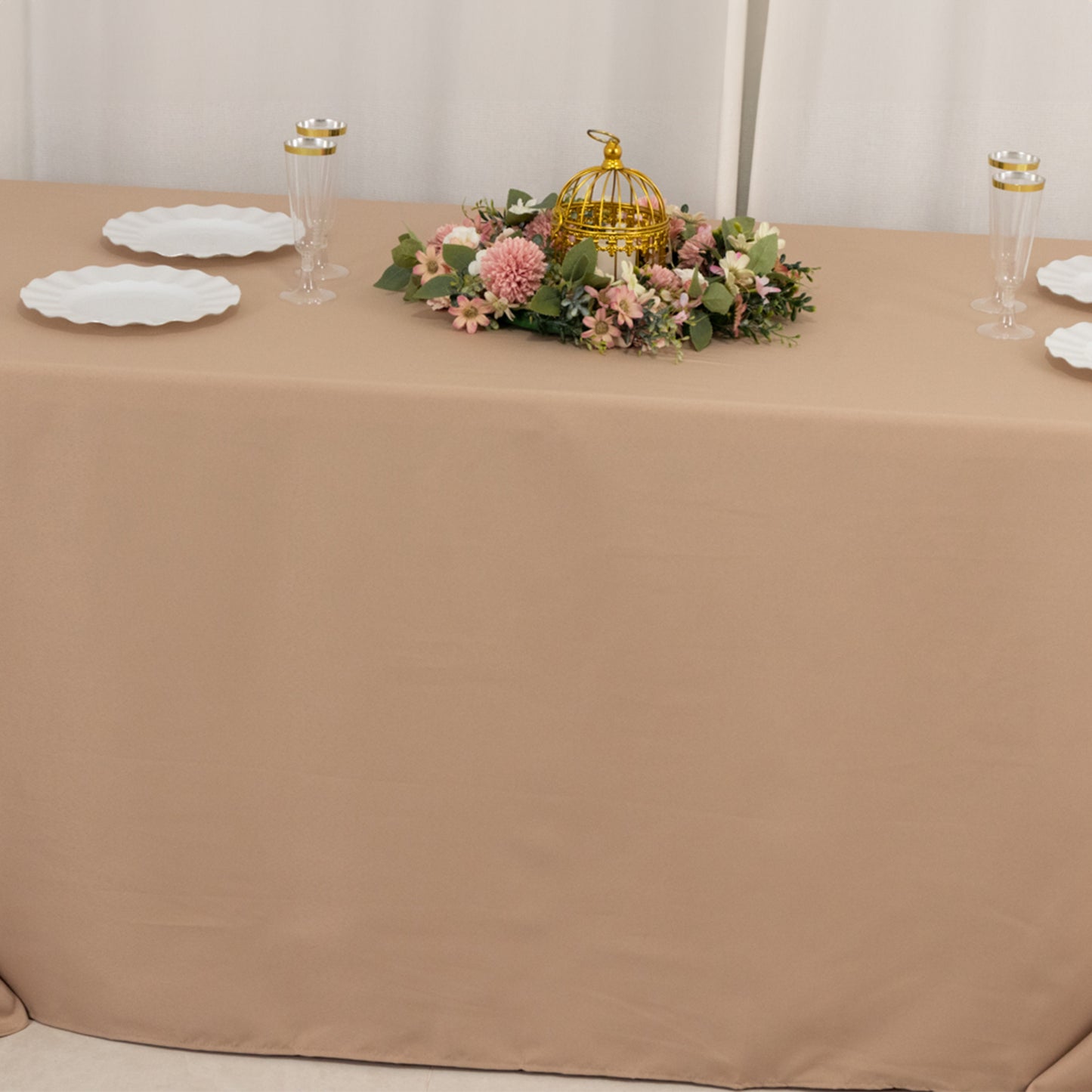 90"x132" Nude Seamless Premium Polyester Rectangular Tablecloth - 220GSM for 6 Foot Table With Floor-Length Drop