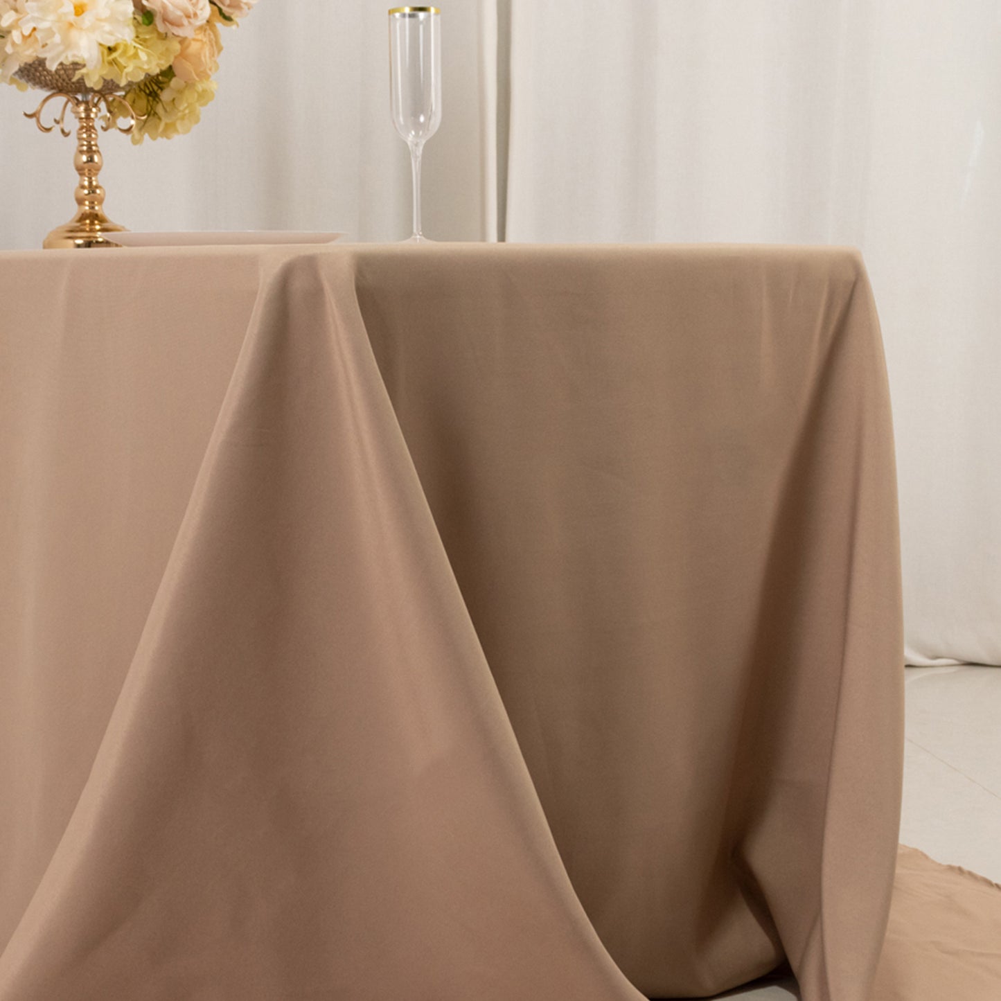 90"x132" Nude Seamless Premium Polyester Rectangular Tablecloth - 220GSM for 6 Foot Table With Floor-Length Drop