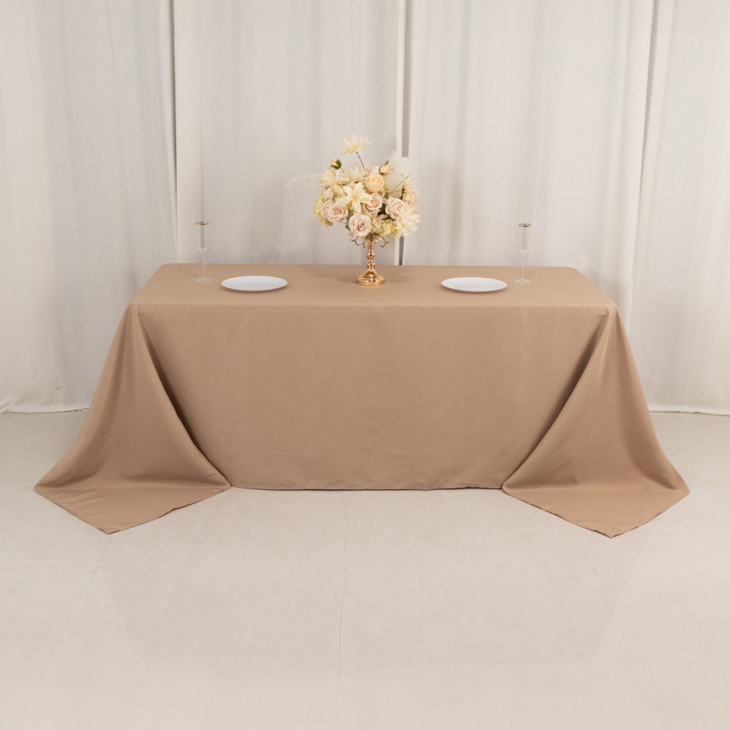 90"x132" Nude Seamless Premium Polyester Rectangular Tablecloth - 220GSM for 6 Foot Table With Floor-Length Drop