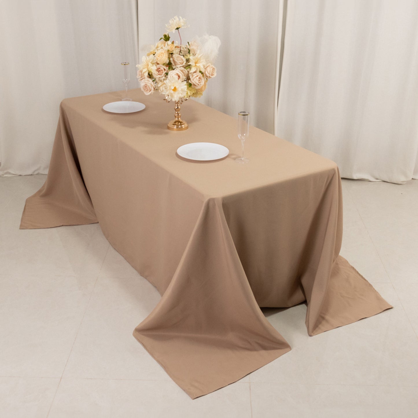 90"x132" Nude Seamless Premium Polyester Rectangular Tablecloth - 220GSM for 6 Foot Table With Floor-Length Drop